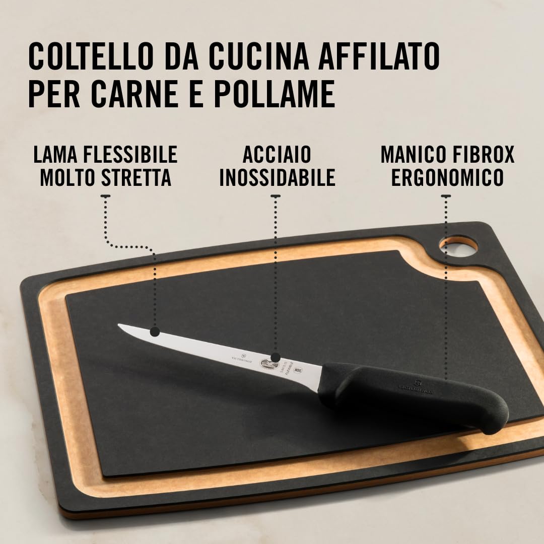 Victorinox Fibrox, Coltello per disossare, Coltello da Cucina Affilato, per Carne e Pollame, 15 cm, Lama Dritta, Rigido, Acciaio Inossidabile, Nero