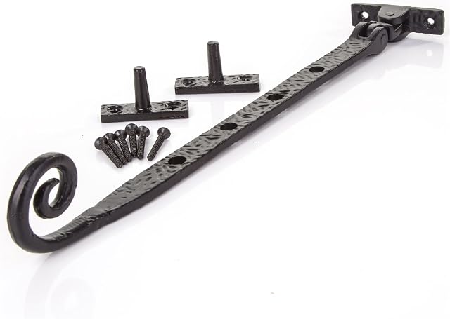 Black Cast Iron 10" Window Stay - Monkey Tail/Curly End Casement Fastener