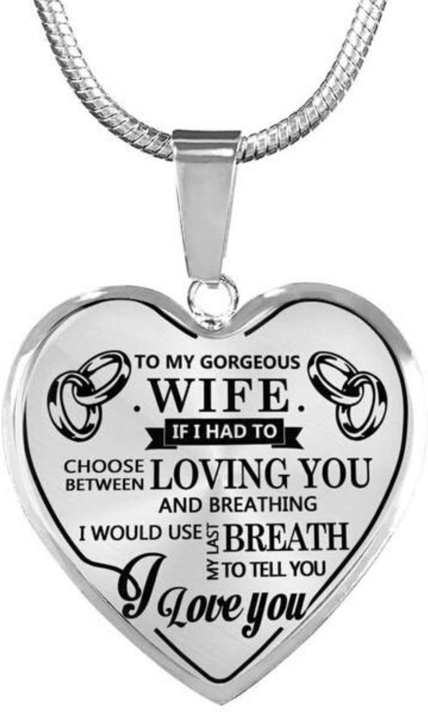 ZXOTTY to My Gorgeous Wife I Love You Luxury Silver Necklace Heart Shaped Anniversary Birthday Wedding Gift for Her
