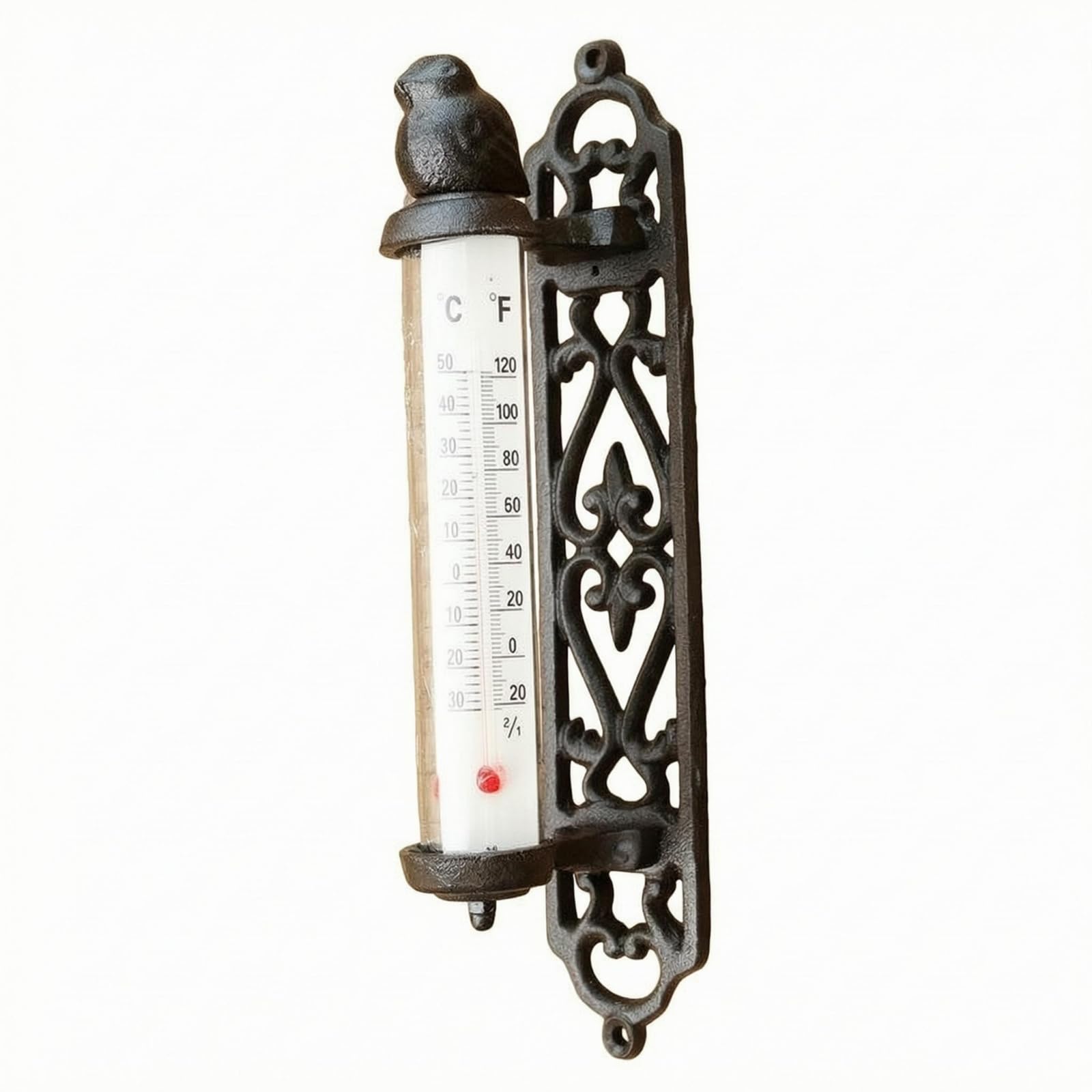 Ornate Cast Iron Wall Thermometer Openwork Vintage Wall Thermometer, Bird-picture-32
