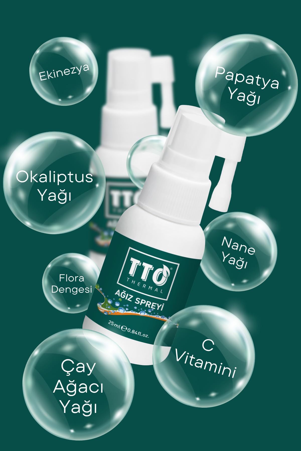 TTO Ağız (Oral) Sprey 25 Ml Ağız Kokusu, Yarası ve Boğaz Yanmasında (Çay Ağaci Yaği/Tea Tree Oil)
