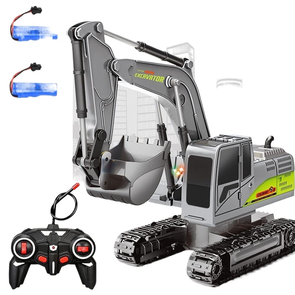 6 Channel RC Excavator, 2.4Ghz Remote Control Tractor Car Toy Construction Vehicles Sand Digger With Lights And Music Kids Toy For Boys Age 3 4 6 8 Years Old And Adults