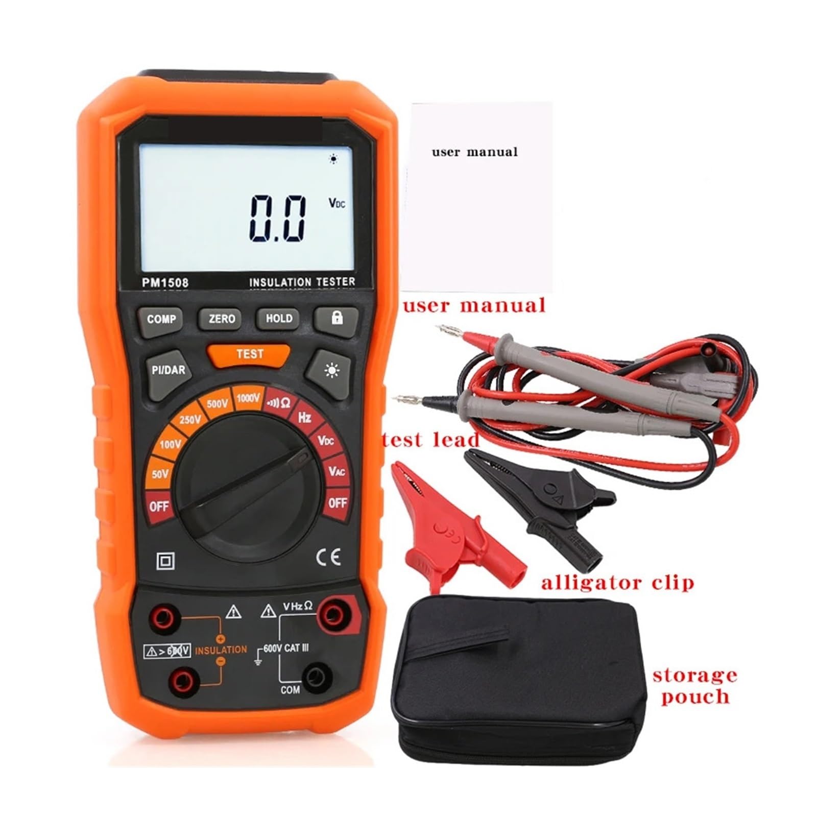 PM1508 Tester di Resistenza di Isolamento Portatile ad Alta precisione, misuratore di Resistenza di Isolamento megaohmetro elettronico
