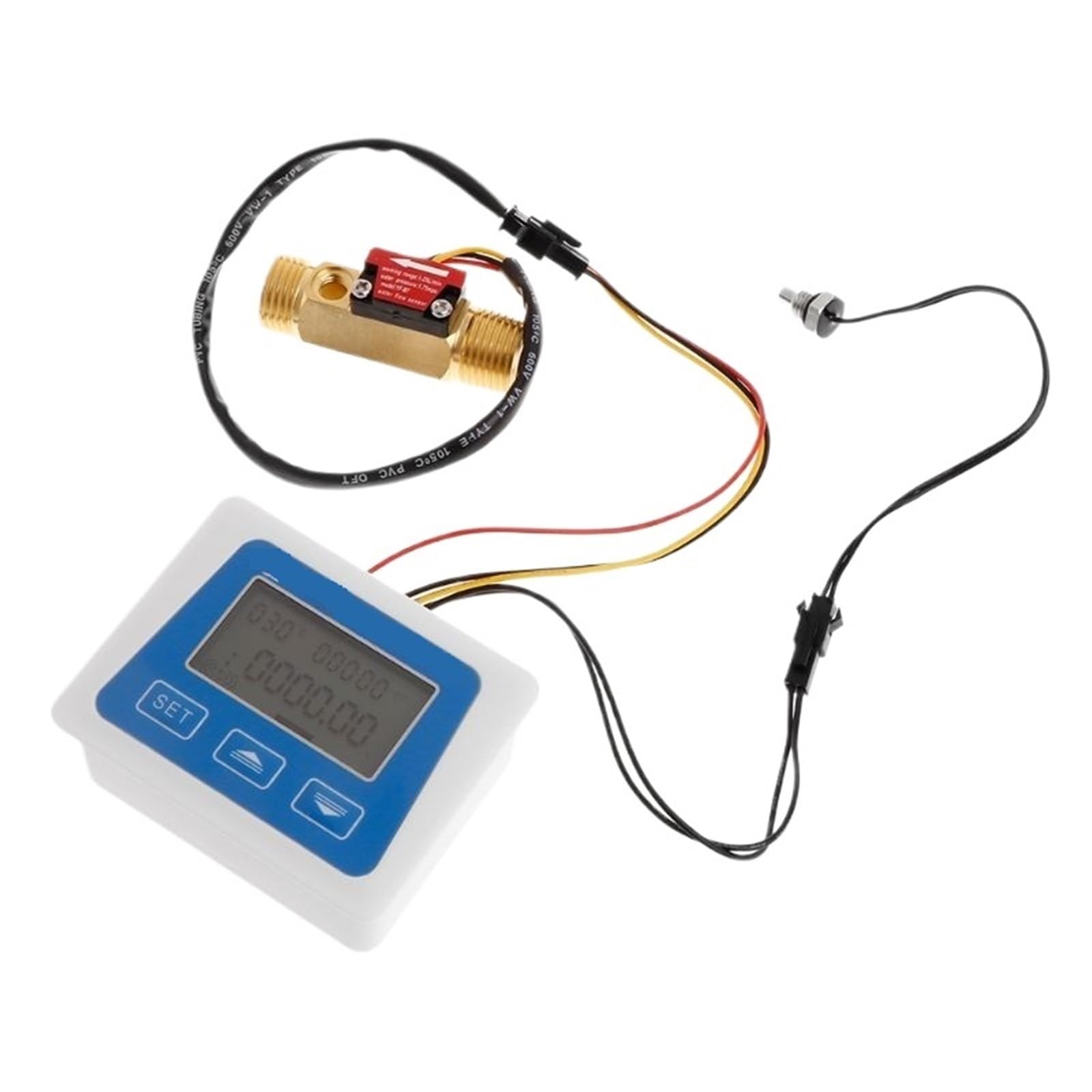 Contador de agua con entrada de latón. Medidor de Sensor de Flujo de Agua con pantalla LCD Digital, medidor de flujo, totámetro, registro de tiempo de temperatura con Sensor de flujo G1/2"