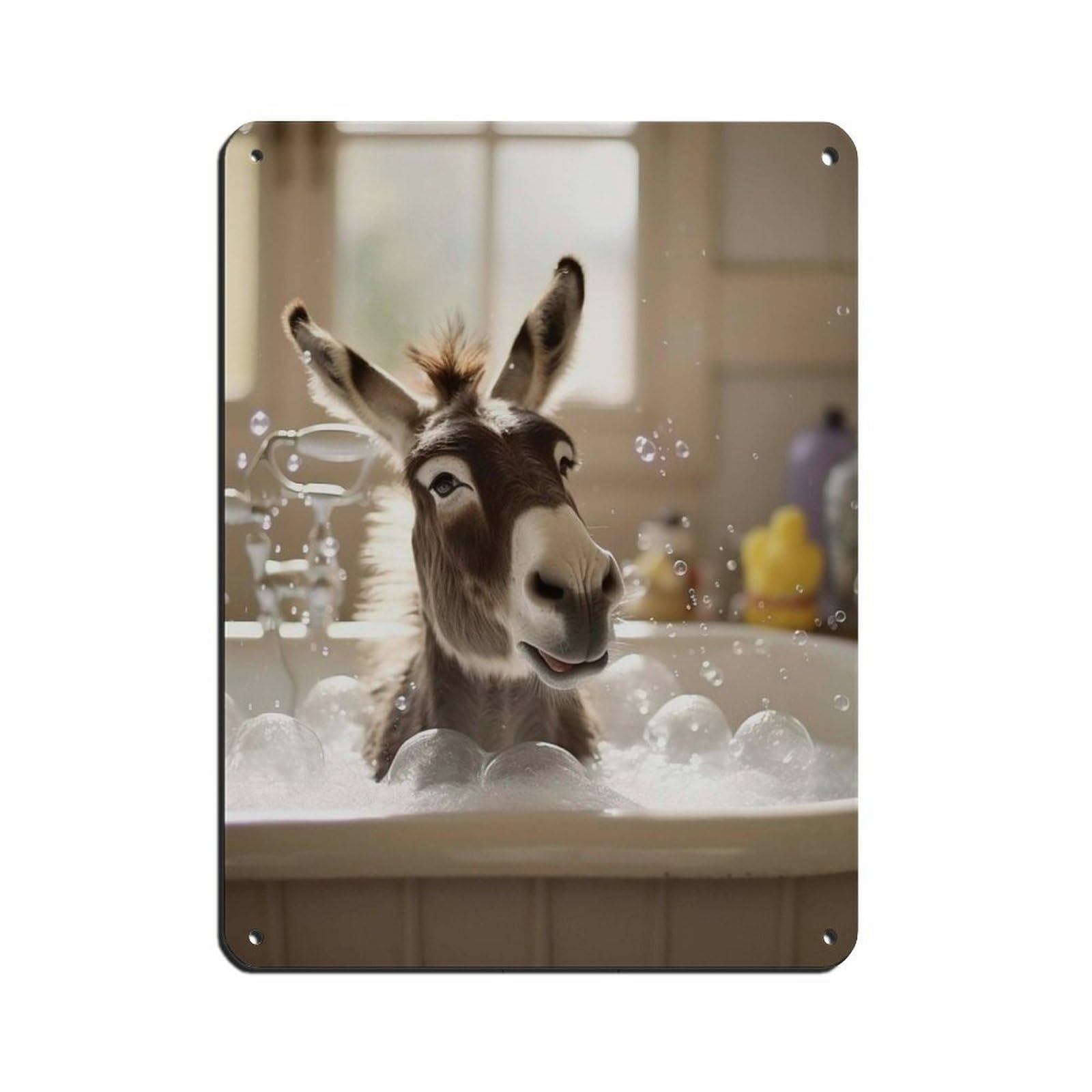Whimsical Donkey Bath Time Art Retro Poster Metal Tin Sign Chic Art Retro Iron Painting Bar People Cave Cafe Family Garage Poster Wall Decoration 12x16inch(30x40cm)