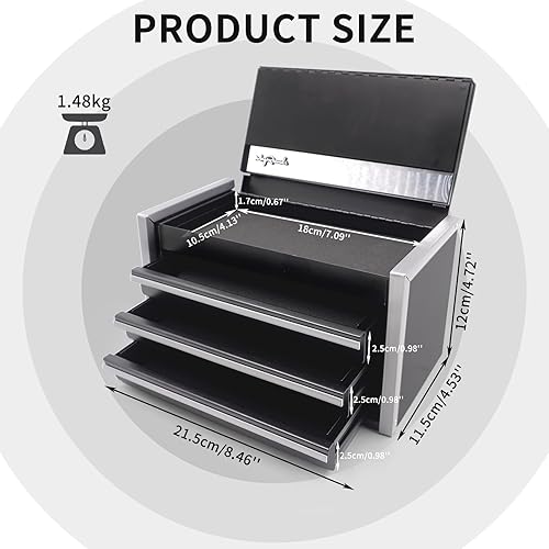 Miniatura 2 de sdroceRyaM Mini caja de herramientas de metal, caja de herramientas apilable de acero portátil de 3 cajones, pequeña caja de herramientas con forros
