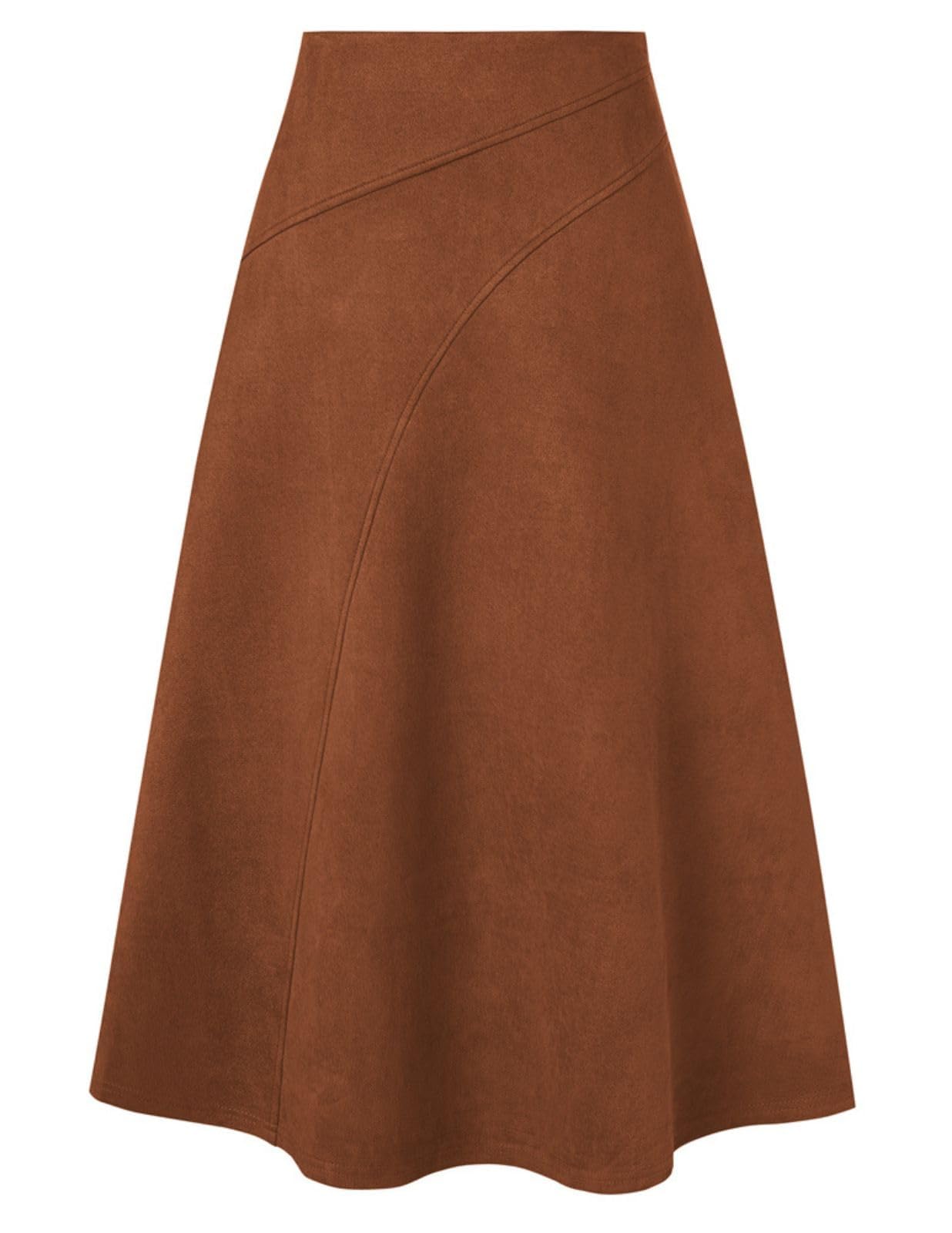 Kate Kasin Jupe Midi en Daim Femme Taille Haute Elegant A-Line Plissee