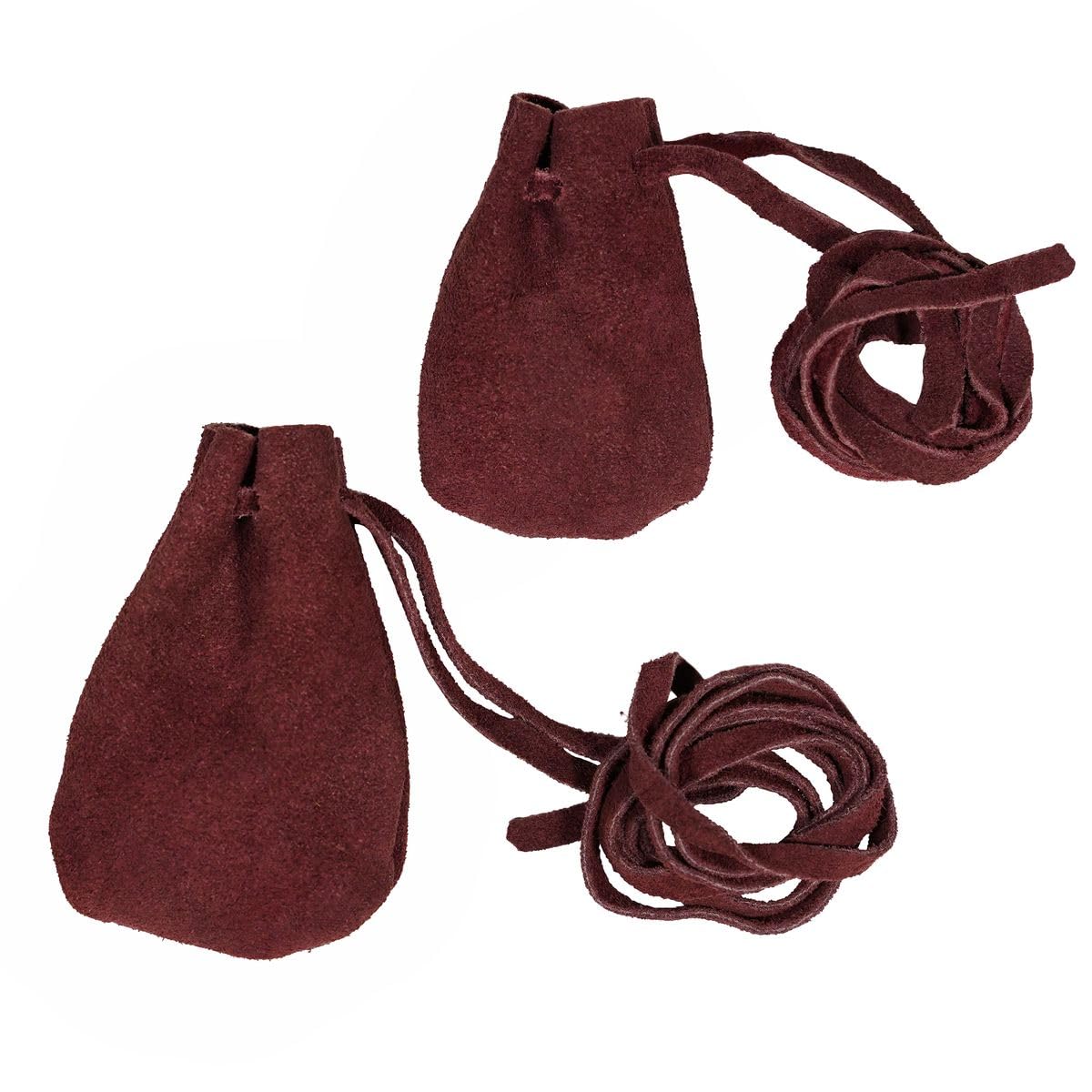 Mythrojan Trinket Bags, Coin Dice Medieval Purses, Drawstring Medicine Bag Suede Leather Pouches Viking Knight Waist Pouch for Historical Reenactments, LARP, SCA, Medieval Events - Set of 2, Wine Red
