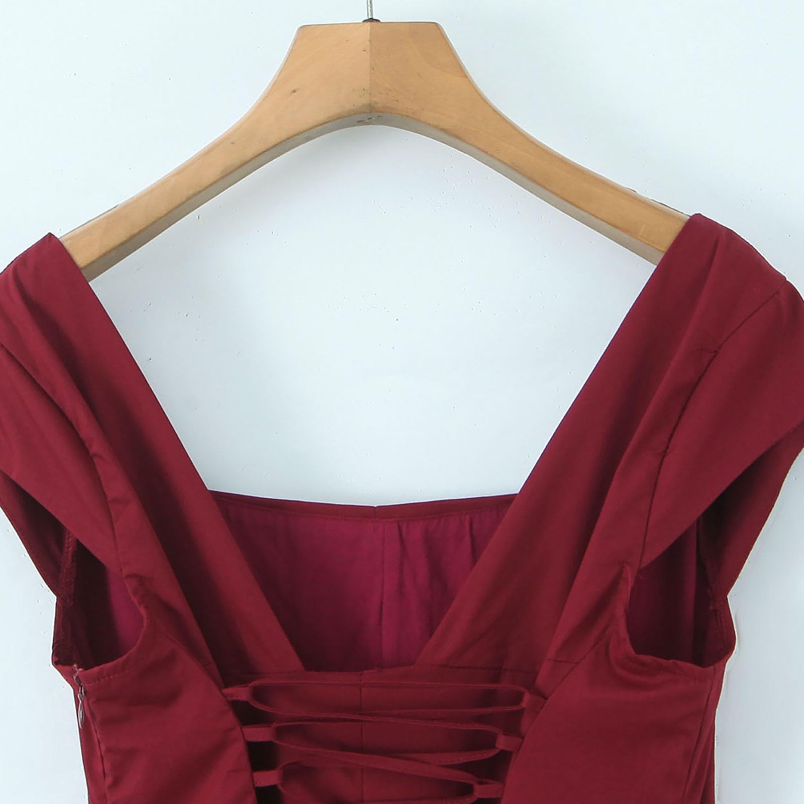 Abito estivo da donna lungo sciancrato, elegante, lunghezza al ginocchio, abito estivo lungo, scollo quadrato, vita alta, maniche a sbuffo, lunghezza al ginocchio, leggero e arioso