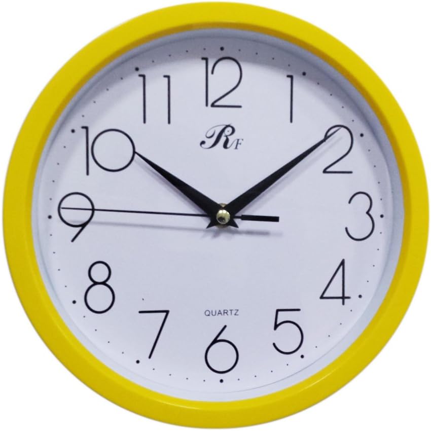 RUIFA Indoor Quiet 8-Inch Precedent Decorative Wall Clock with Arabic Numerals (Yellow)