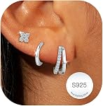 3 Pairs Sterling Silver Hoops Earrings for Women Hypoallergenic 14K Gold Hoop Earrings Small Silver Huggie Hoop Earring Set for Multiple Piercings