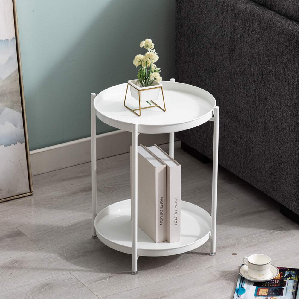 Amazon｜Altrobene サイドテーブル 2段 丸型 トレイテーブル スチール  