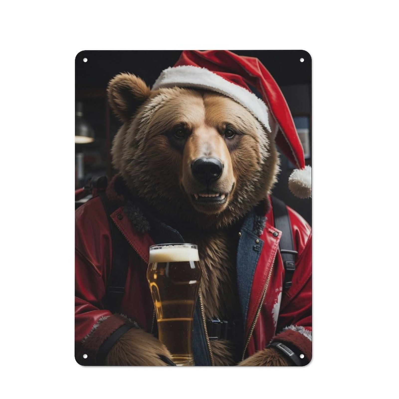 Retro Drinking Beer Santa Bear Metal Gift Sign 40x30cm, Home Wall Decor for Flat, Dorm Room, Lounge Or Cafe