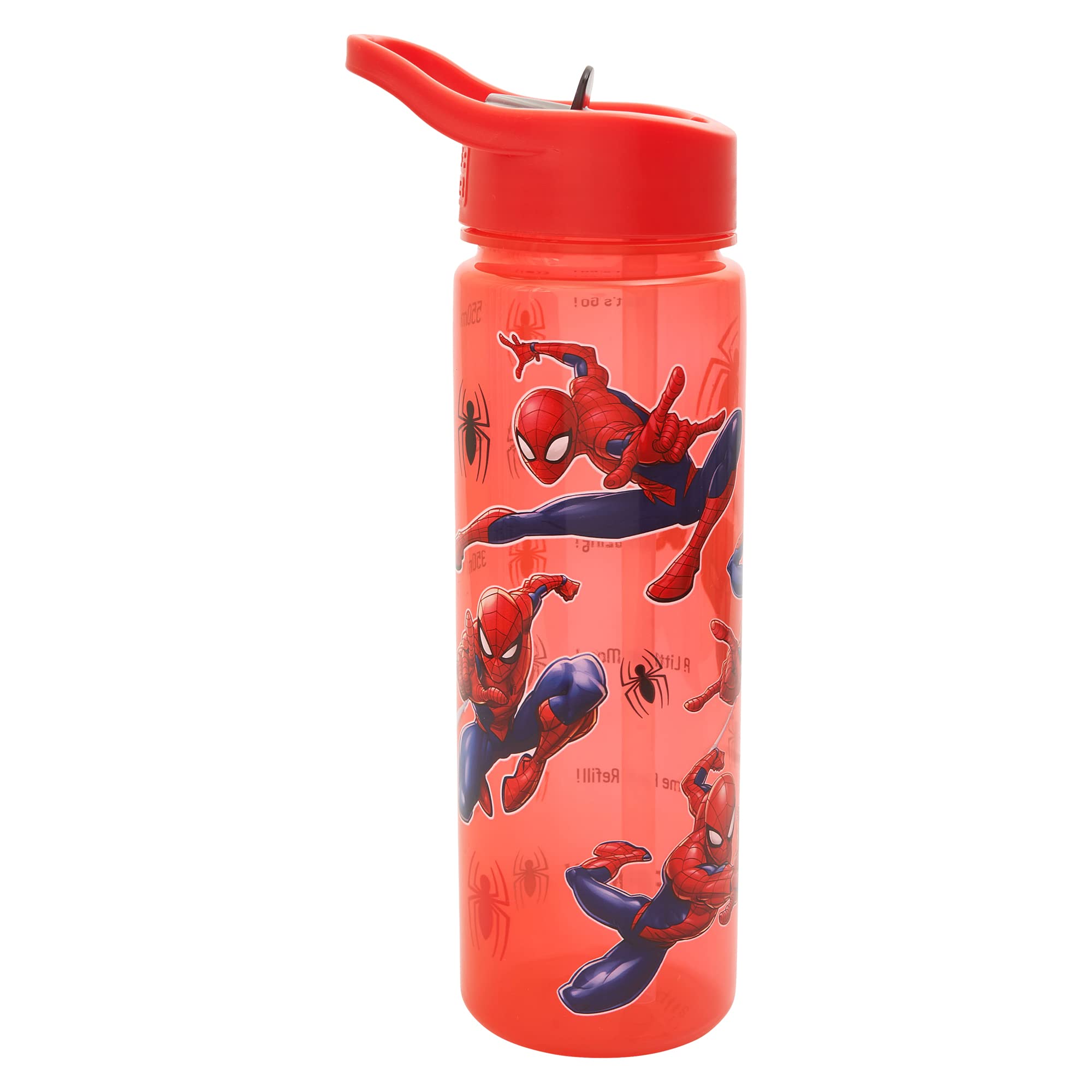 DisneySpider-man Water Tracker Bottle Flip Up Straw 600ml – Official Merchandise by Polar Gear – Kids Reusable Non Spill - BPA Free - Recyclable Plastic - Ideal For School Nursery Sports Picnic - Red