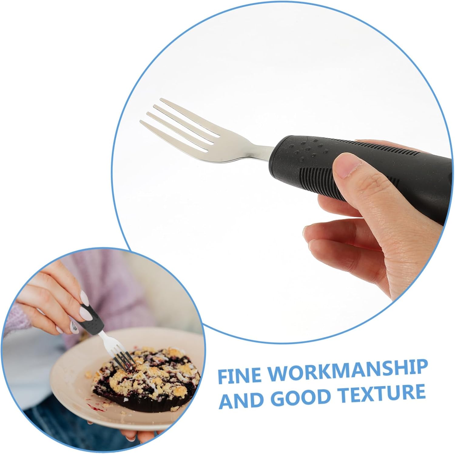 COLLBATH Anti-Skid Lightweight Adaptive Utensils for Elderly and Disabled Stainless Steel with Plastic Handles Non-Slip Ergonomic Tableware for Easy Grip and Safe Self-Feeding