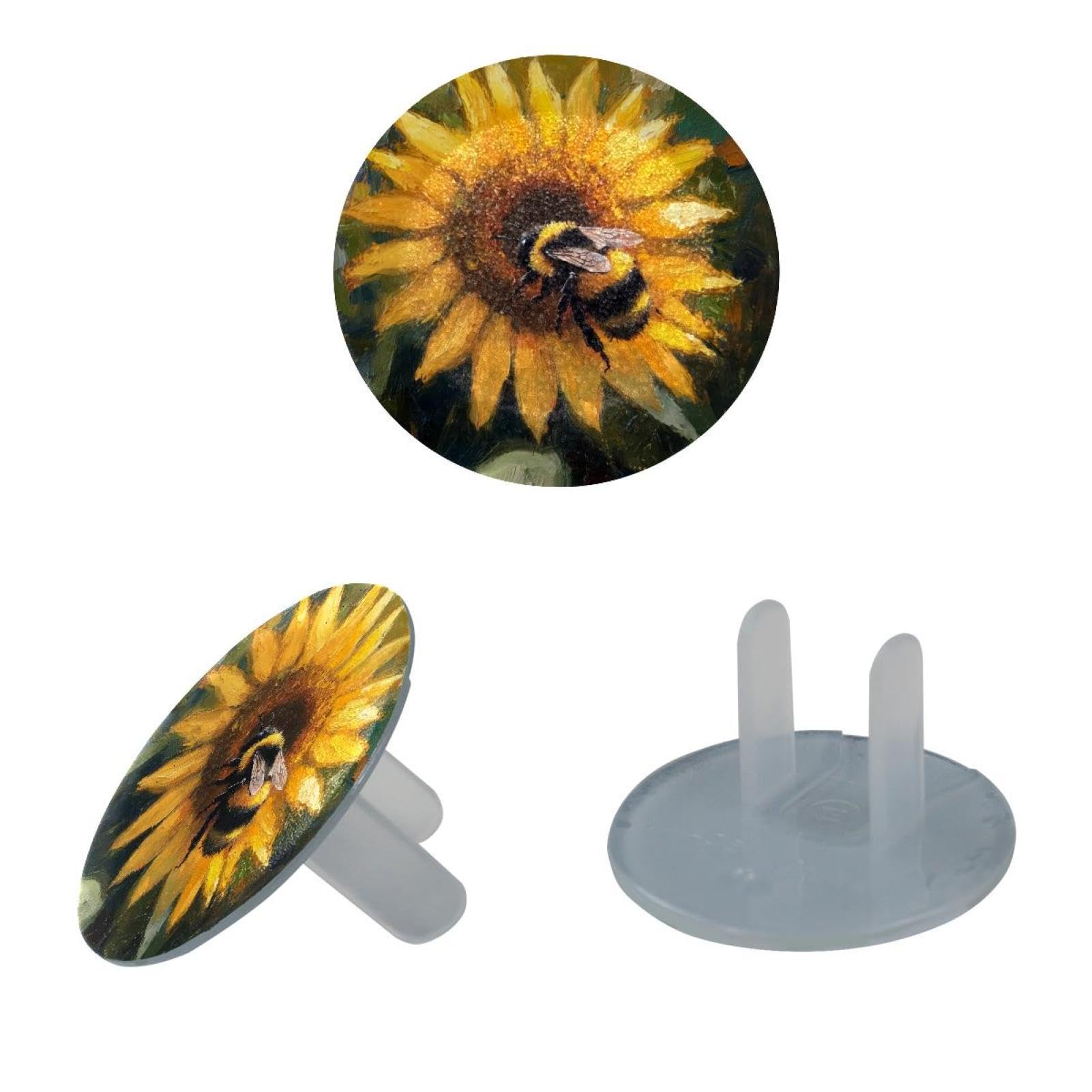 24 Pcs Child Proof Outlet Covers Bee on Sunflower Electrical Safety Socket Protection Caps, 2-Prong Power Wall Plates