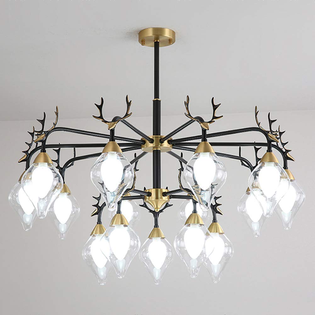 KXEcoLife Adjustable Industrial Chandelier Antler Ceiling Light Fixture 8 Lights Brushed Brass Design for Dining Room Bedroom Living RoomModern Home Lighting Decor