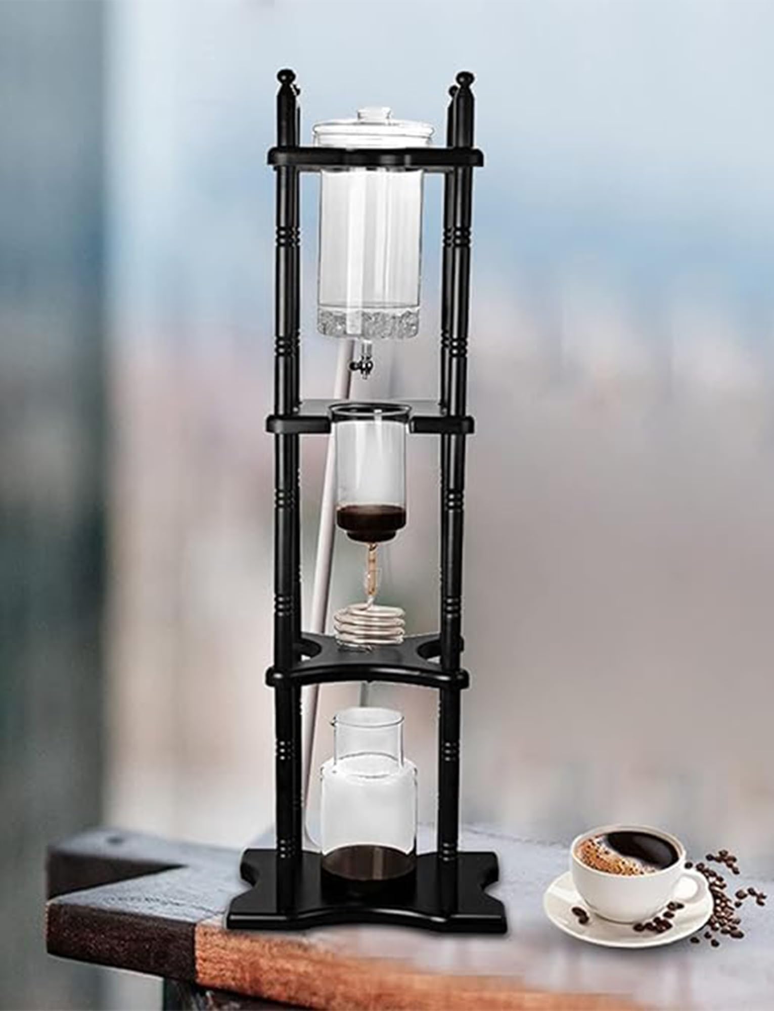 Cold Brew Caffettiera Dripper Pot con contenitore in vetro e supporto in legno per uso domestico e ufficio
