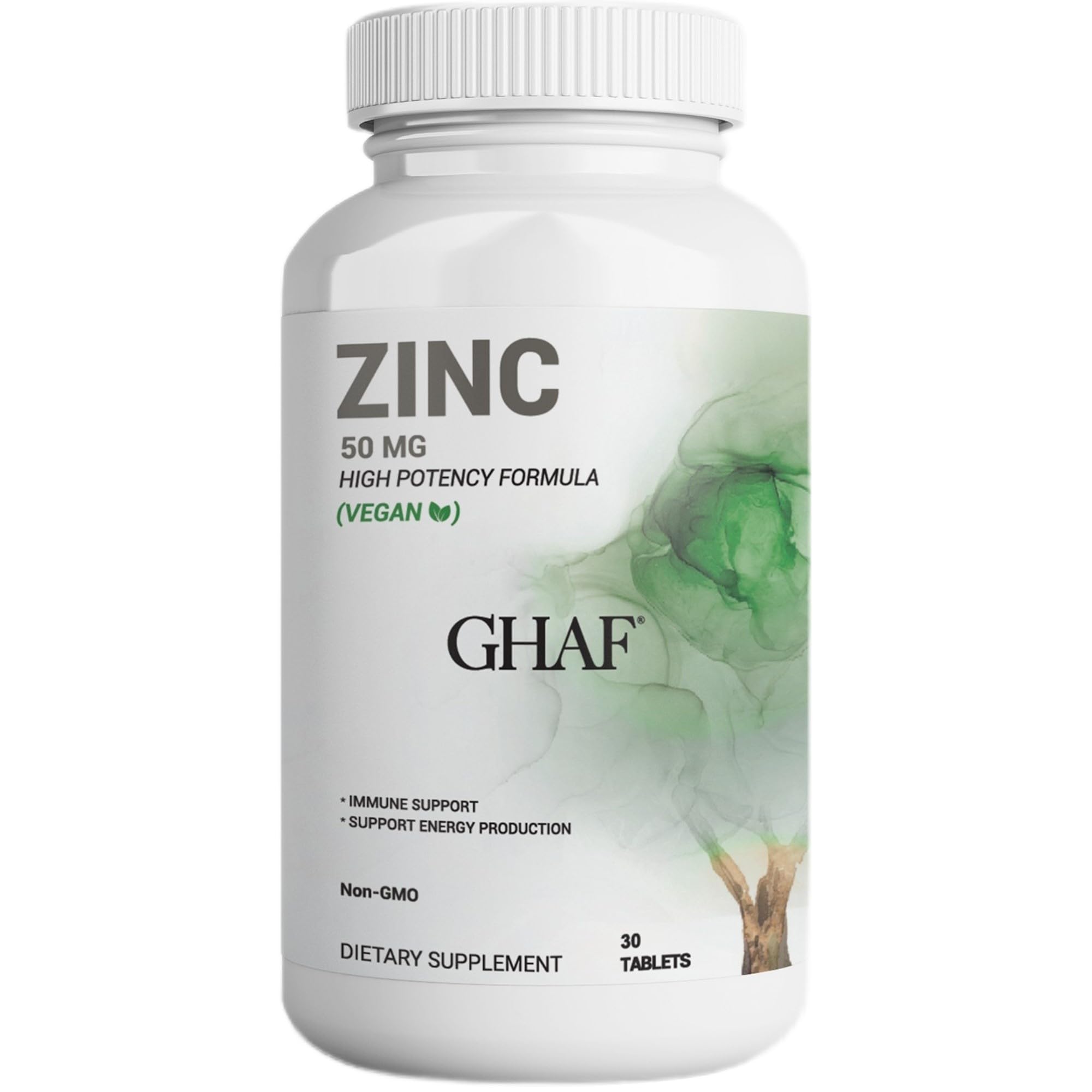 GHAFZinc 50 mg (VEGAN) - Highly Absorbable Zinc Supplement to Support Growth, Immune Function, and Reproductive Health - 30 Tablets