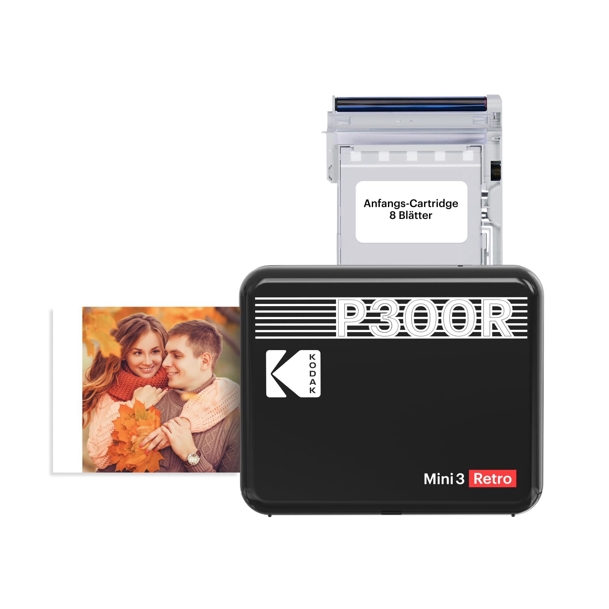KODAK Mini 3 Retro 4PASS Mobiler Fotodrucker (7,6x7,6cm) - Schwarz