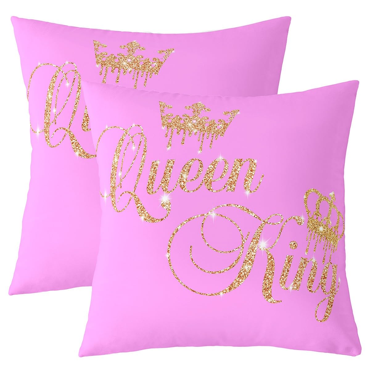 Homemissing Set di 4 federe per cuscini per lui e per lei, per casa, divano, letto, per adolescenti, donne, uomini, rosa, giallo, oro (senza brillantini), 50 x 50 cm, motivo: corona