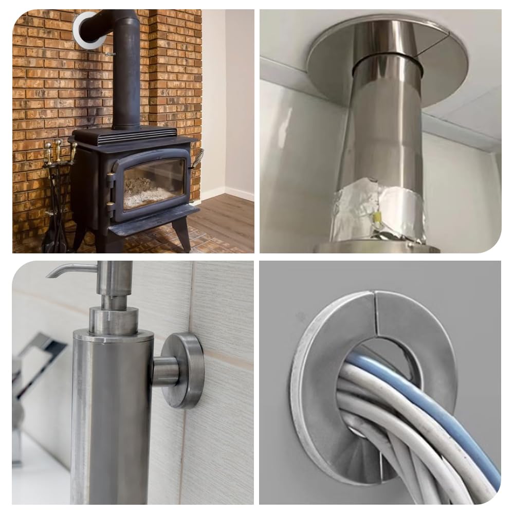 Rosetta Per Canna Fumaria DNGH - Acciaio Inox, Foro 160mm, Bordo 30mm, Design Divisio - Foto 12