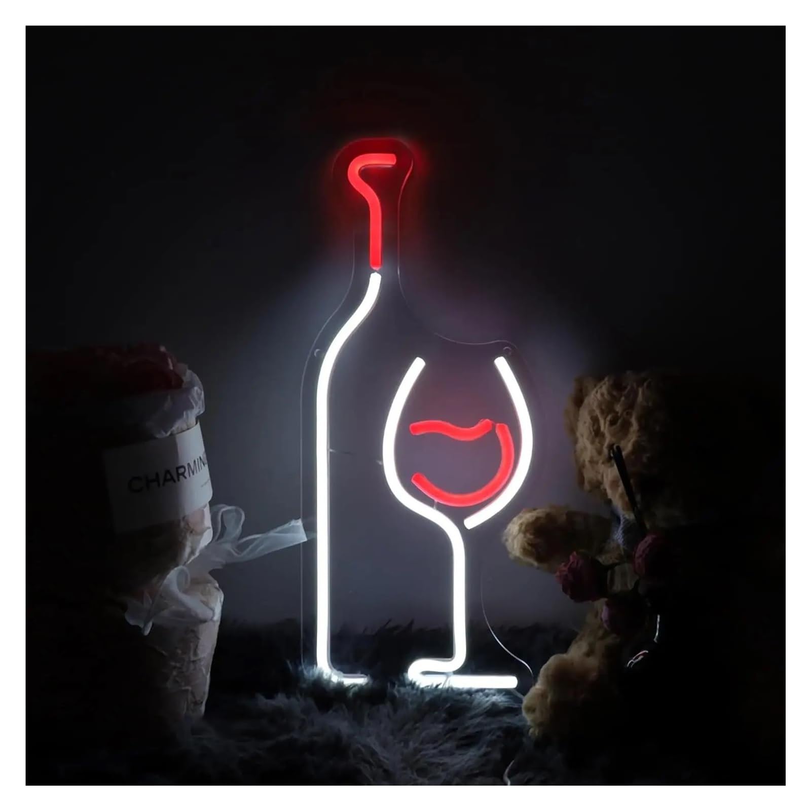 SHOUXI Sign Lamp Wine Bottle & Glass Neon Lights for Bar Pub Man Cave Restaurant Decor 40x17.7cm