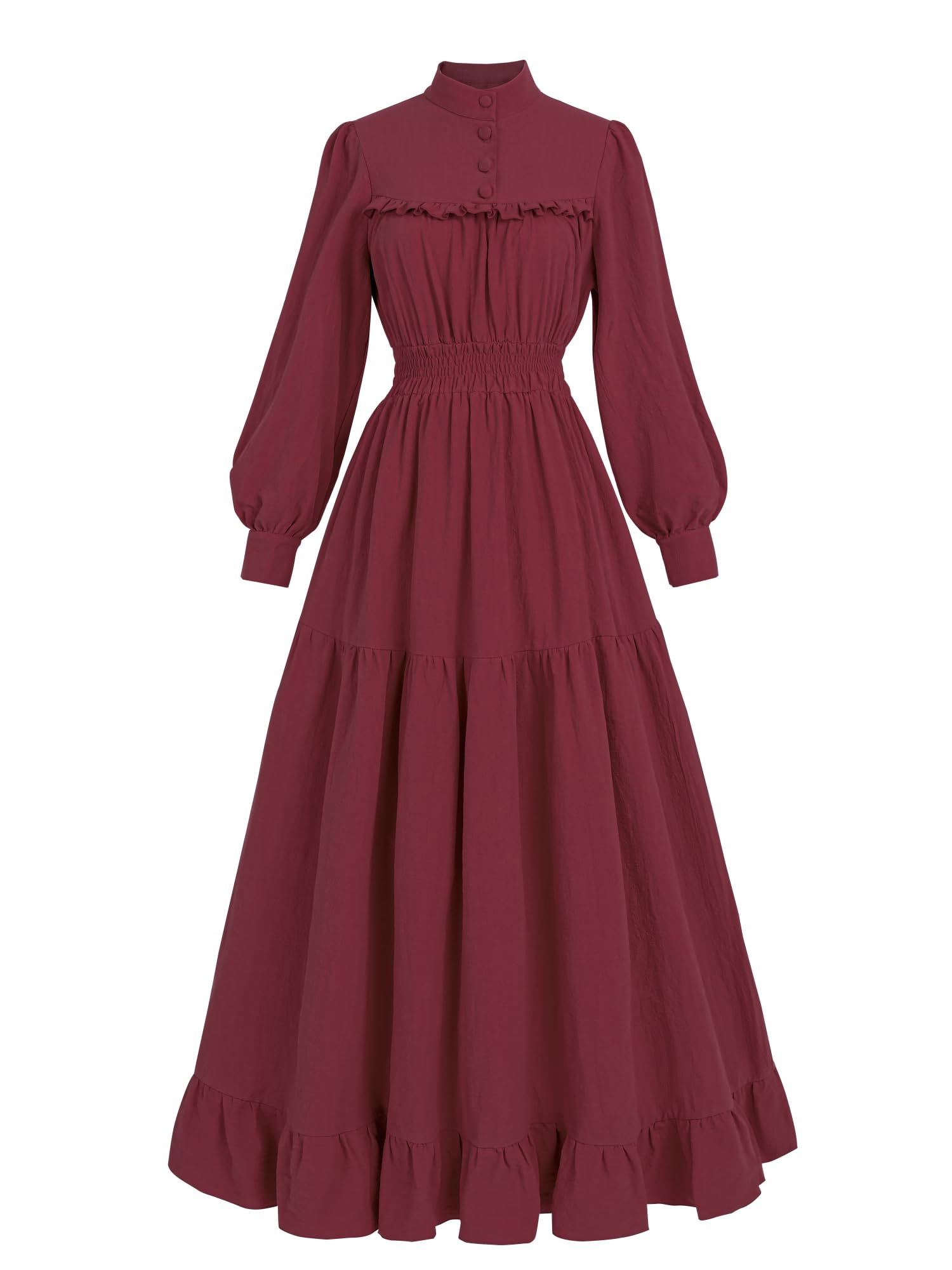 NSPSTT Victorian Dress for Women Long Sleeve Medieval Dresses Women's Victorian Vintage Cotton Long Sleeve Dress Renaissance Costume Witch Dresses, Red, M