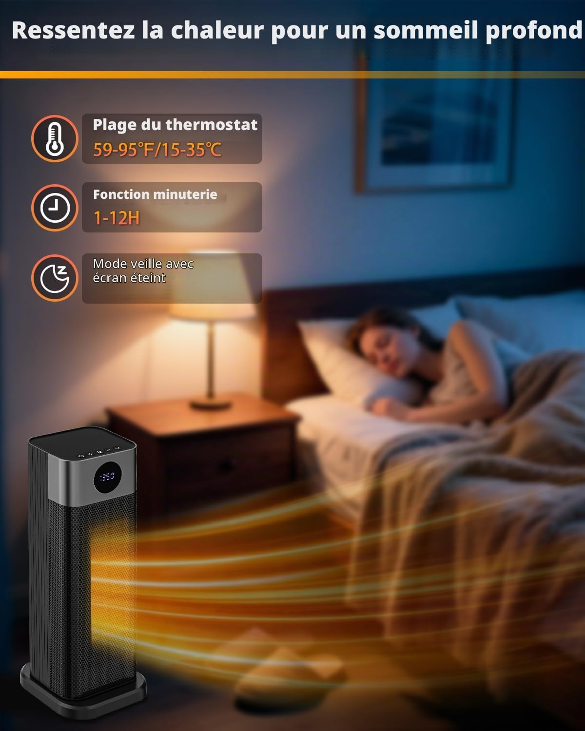 Sendowtek Chauffage Céramique 2000W, Oscillation 70°, Thermostat