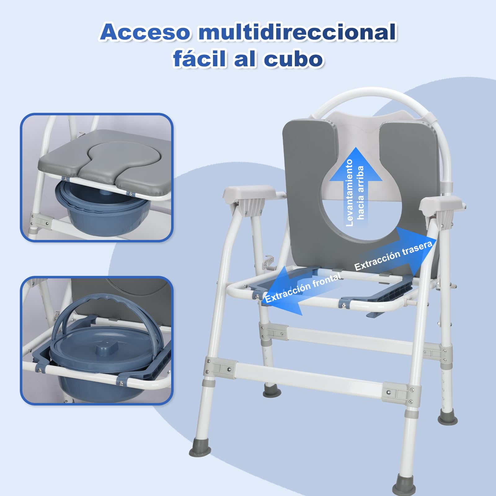 supregear Silla de Baño Plegable, Taburete de Ducha con Altura Ajustable Y Cubo Extraíble, Asiento Acolchado Y Mecanismo de Seguridad, Para Personas Mayores O Discapacitadas, Gris