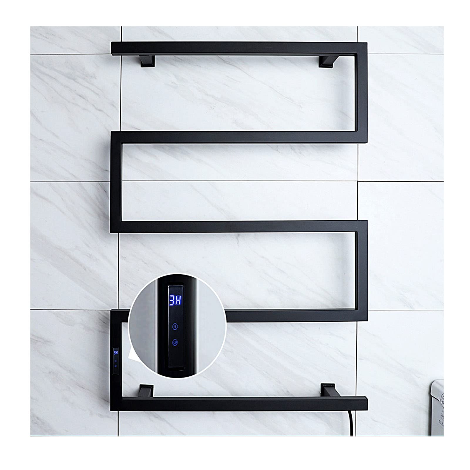 asdchZen Heated Towel Rack,Stainless Steel Heated,Wall Mounted Electric, Electric Towel Drying Rack W/Timer,5 Heating Rods,Silver,Hardwired-Black-Hardwired,Black-Plugin