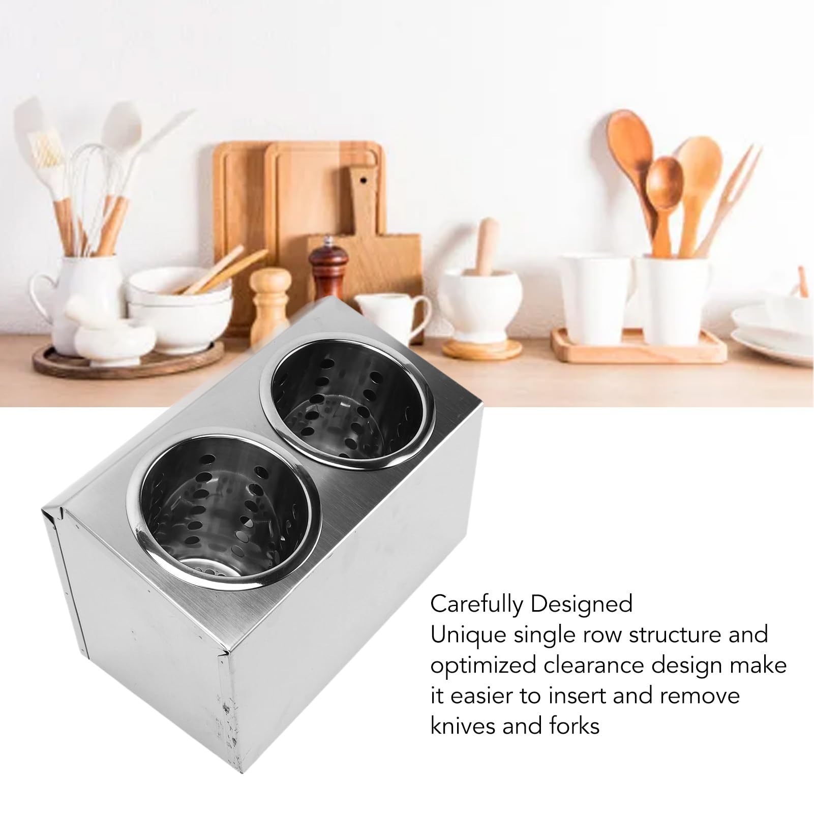 Porte-ustensiles de Cuisine, Organisateur en Acier Inoxydable pour Couteaux, Fourchettes, Cuillères, Fond Antidérapant, Multifonctionnel avec Rangement pour Baguettes, Cuillères
