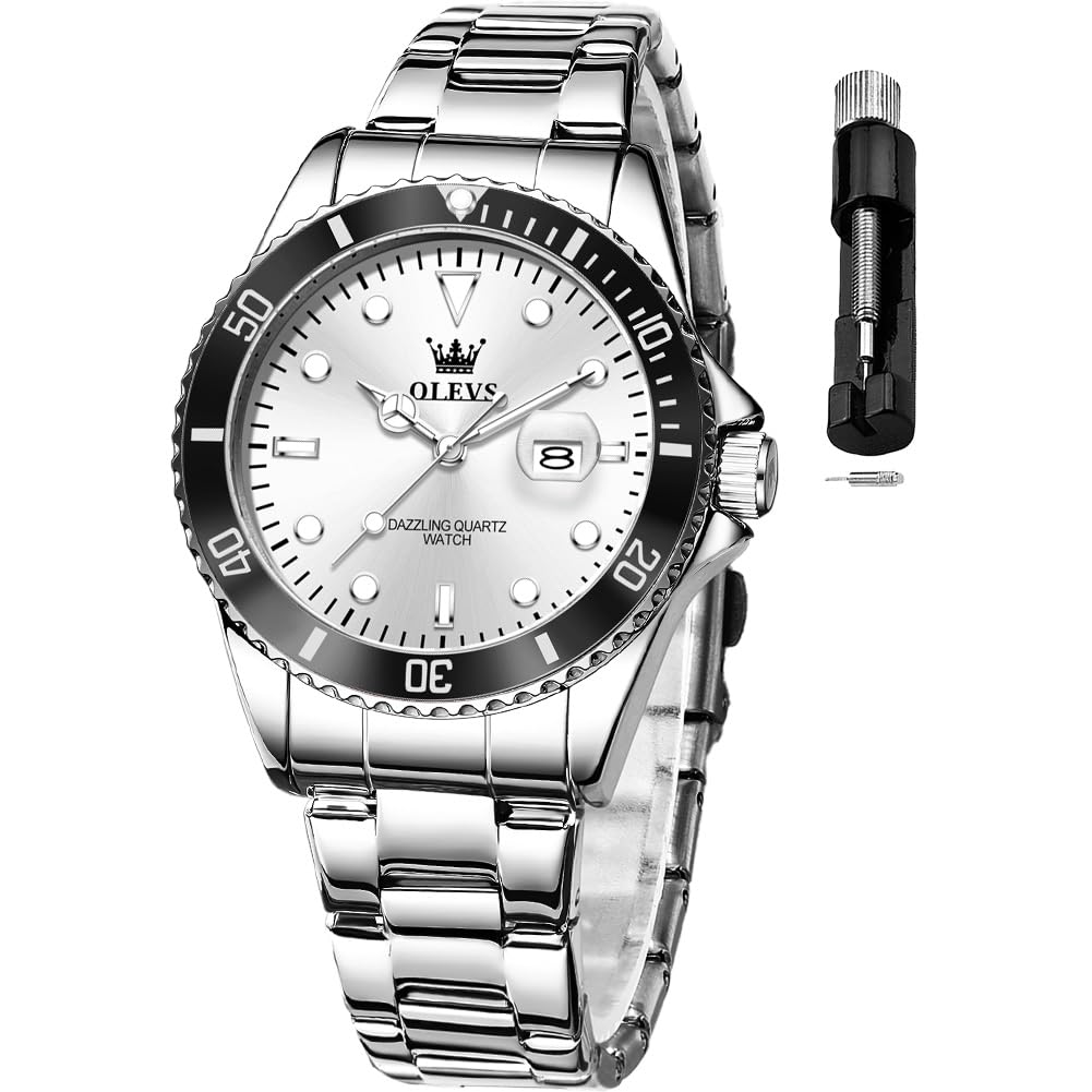OLEVS Womens Watch Classic Dress Number Female Watches for Ladies Analog Quartz Stainless Steel Waterproof Luminous Day Date Two Tone Easy to Read Wristwatch silver white womens watch