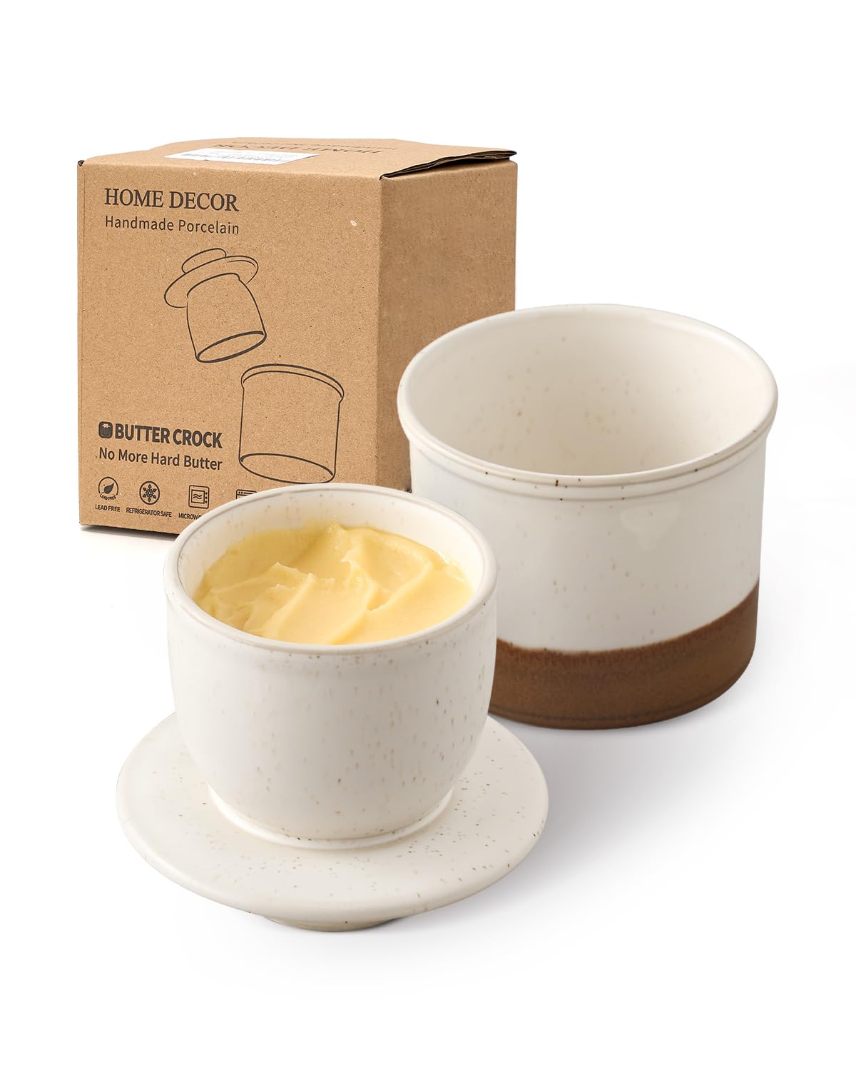 HOME DECOR Butterdose Keramik, Butterglocke mit Deckel, Französische Butterdose für Frische und Streichfähige Butter - Latte