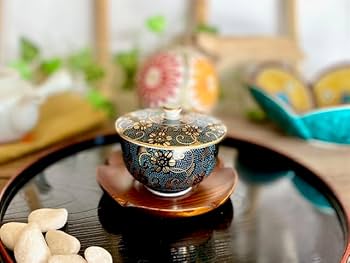 Amazon | 百華園 九谷『蓋付湯呑』青粒(ハンコ版) 磁器 80ml 1個