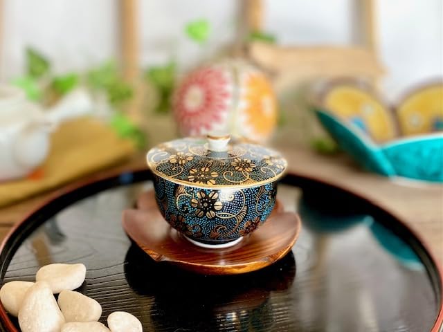 Amazon | 百華園 九谷『蓋付湯呑』青粒(ハンコ版) 磁器 80ml 1個
