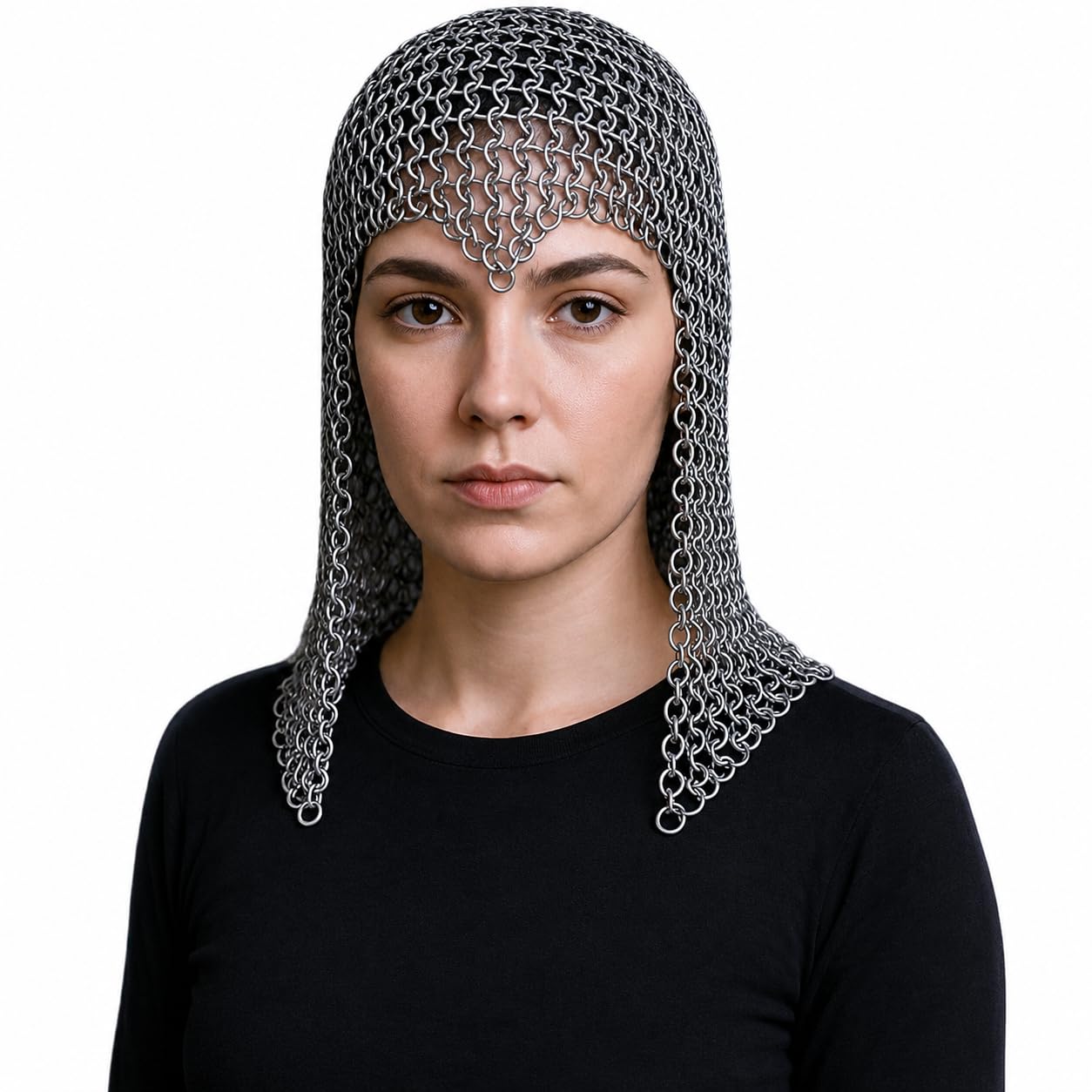 Aluminum Rings Butted Chain Mail Coif Hood head scarf Lightweight special for ladies Large Size Anodized-image-36