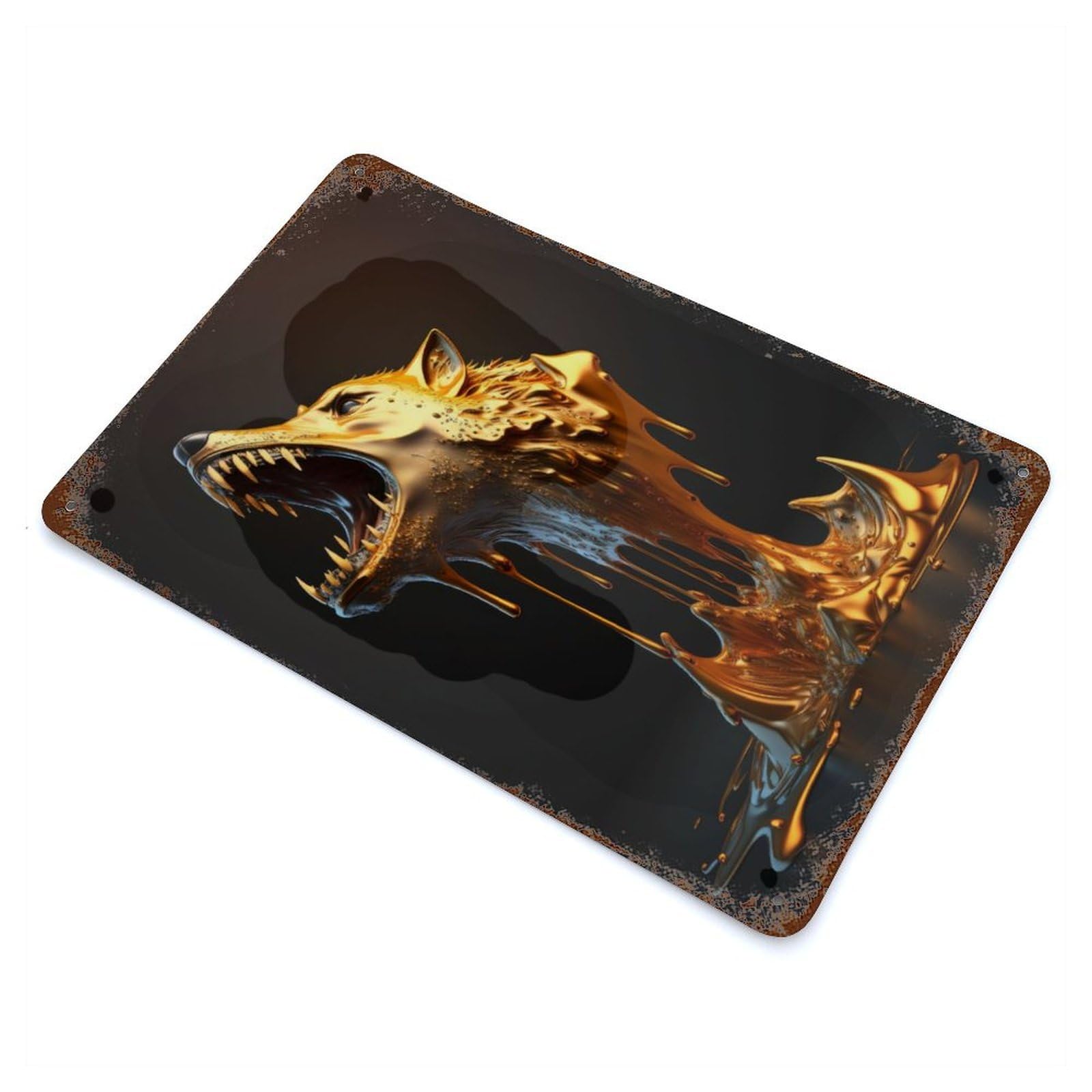 Golden Wolf Statue Retro Metal Sign 11.8"x7.9", for Garage, Bar And Workshop Decor, Shabby Chic Decor