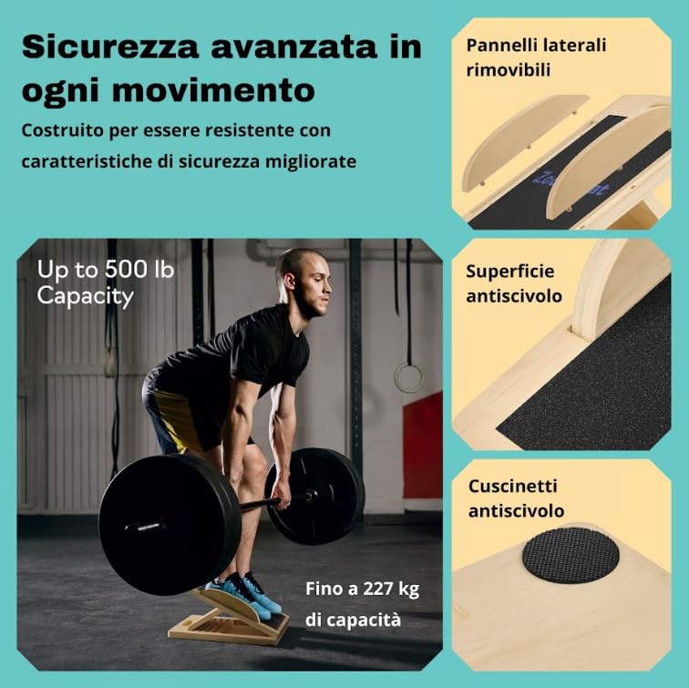 Tavola inclinata che si trasforma in Balance Board – Barella per polpacci e tavola oscillante per un efficace stretching e squat del polpaccio
