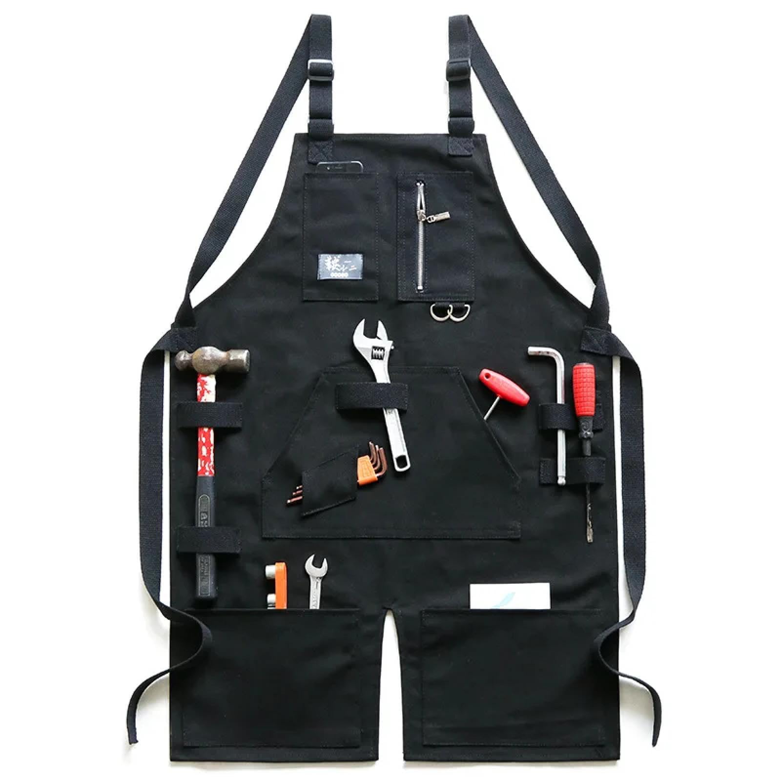 Delantal Cocina Baberos Delantales para Hombres Y Mujeres Delantal De Trabajo De Lona Duradera con Bolsillos Correas Cruzadas Delantal De Herramientas Ajustable