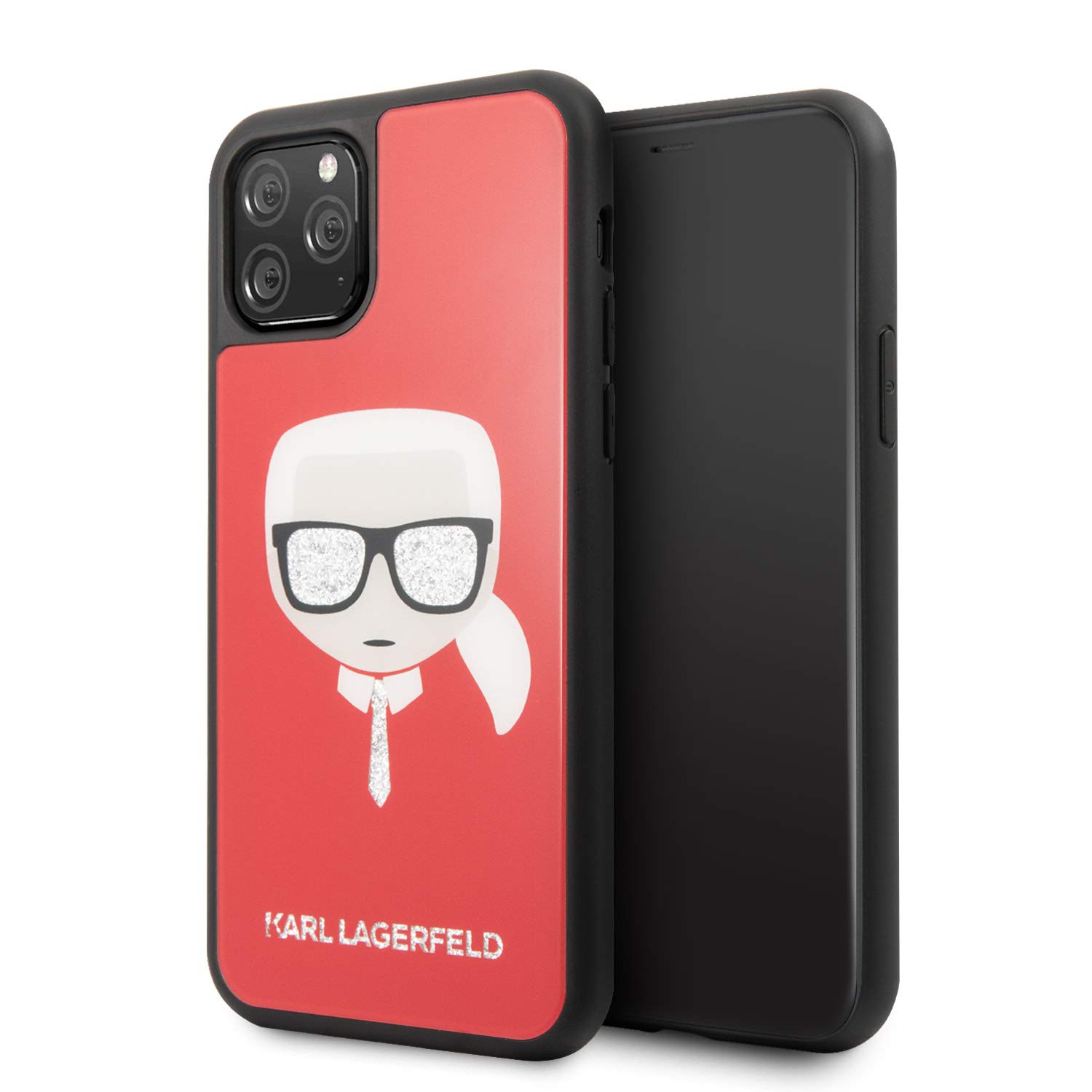 iPhone 11 Pro Case, Karl Lagerfeld Double Layers Case with Glitter Head for Apple iPhone 11 Pro, Luxury and Protection in one, Compatible with Wireless Charger, CG mobile Licensed - Red