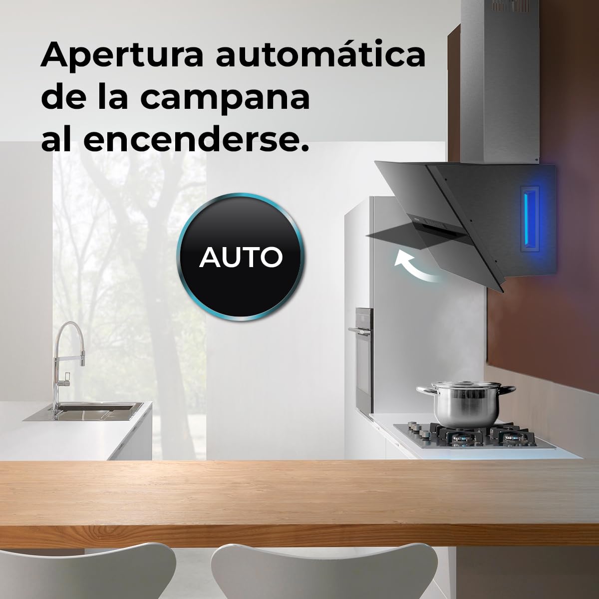 Cecotec Cappa Aspirante 60 cm Vetro Temperato. Bolero Flux DT 608010 Glass Black A++ 210W, Cappa 60cm vetro nero, Flusso d'Aria 800m3/h, A++, Touch, LED, Bluelit, Carbonio Ø176, alluminio 5 strati