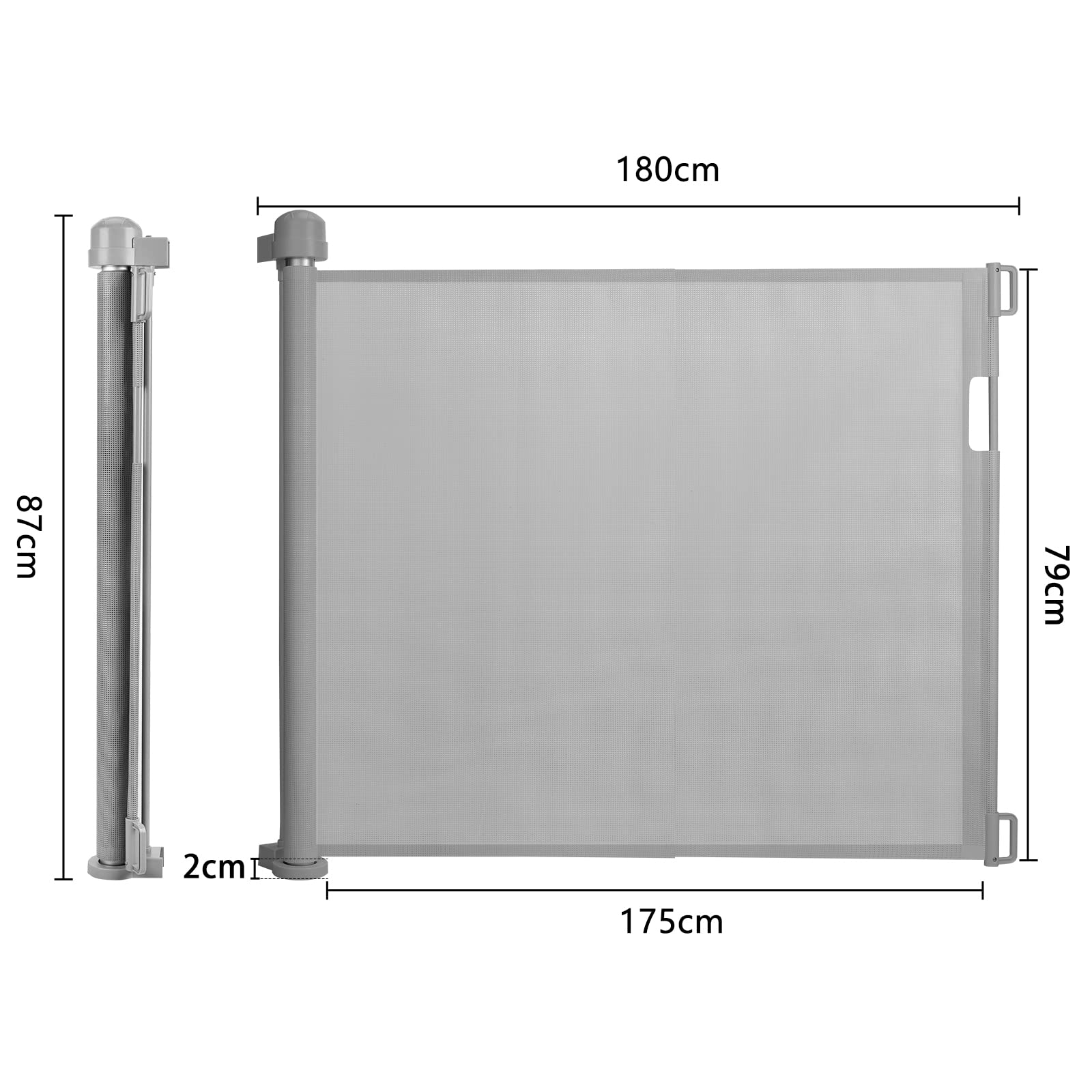 LARS360 - Cancelletto per bambini e animali domestici, estraibile, 0-150 cm, protezione per porte o scale, divisorio di sicurezza per interni ed esterni (grigio)