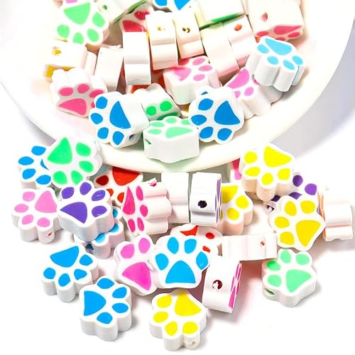 100Pcs Mixed Polymer Clay Spacer Beads For Women Jewelry Making Diy Bracelet Necklace Hair Clip Accessories (Paw Print) #TOP4