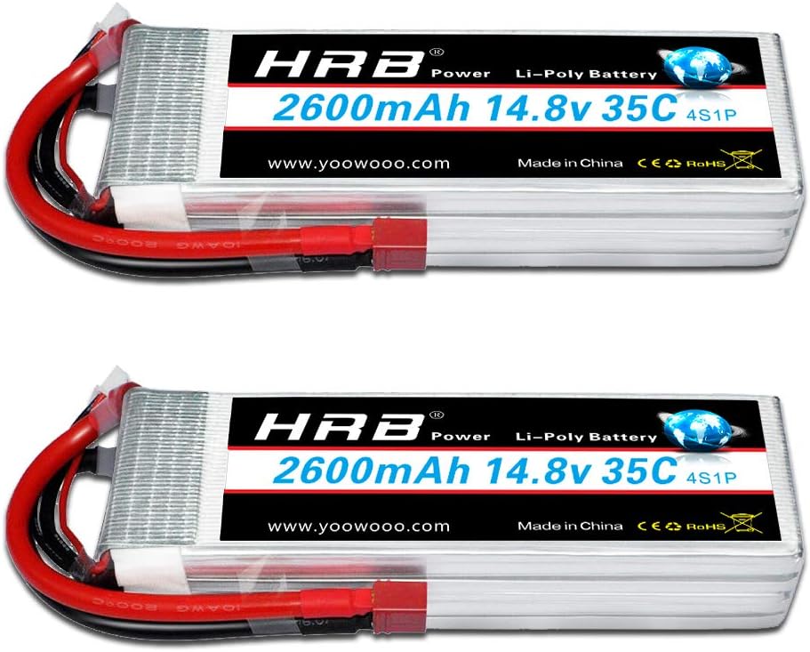 HRB 2PCS 4S 14.8V 2600mAh 35C RC LiPo Battery Pack with Deans T Plug for RC Airplane Helicopter Quadcopter Vehicle Boat