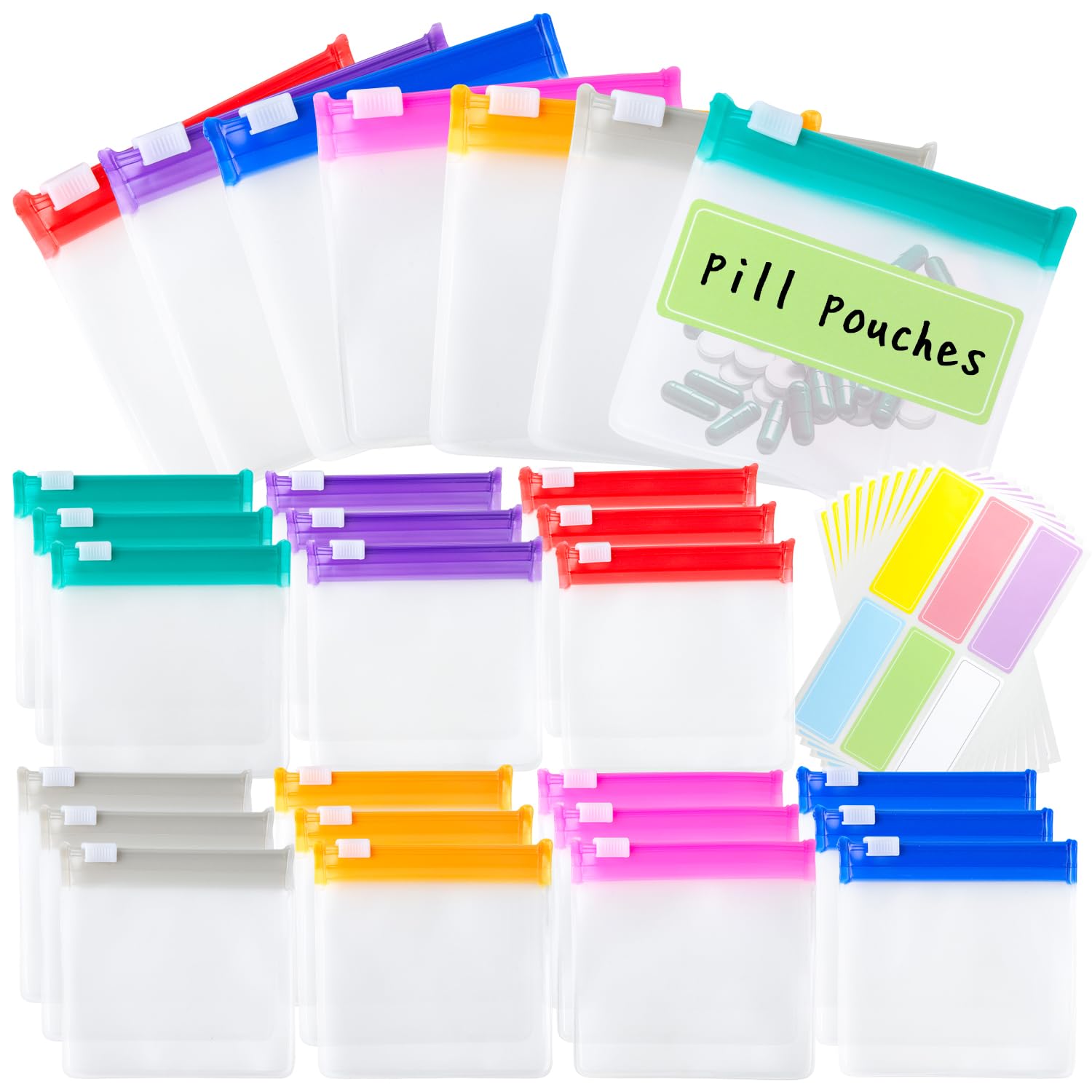 Pill Pouch Bags Reusable Travel Pill Pouches with Labels Set 21 Pcs Pill Baggies Daily Medicine Pill Organizer