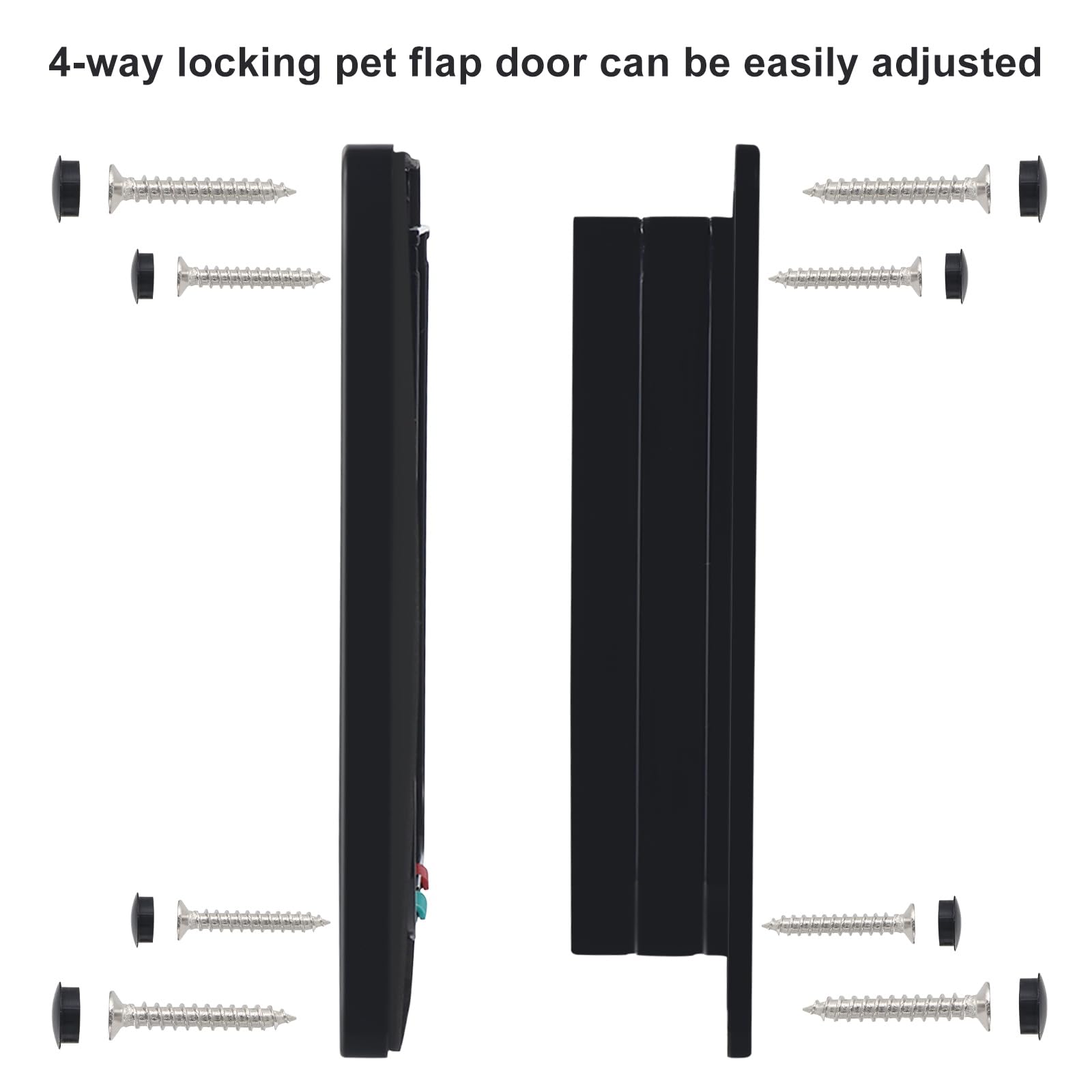 Puerta de Gato,Puerta de Gato Silenciosa con 4 Cerraduras Puerta de Gato Puerta de Gato Activada Puerta de Gato Transparente para Puerta de Panel/Puerta de Cristal/Ventana (L, Negro)