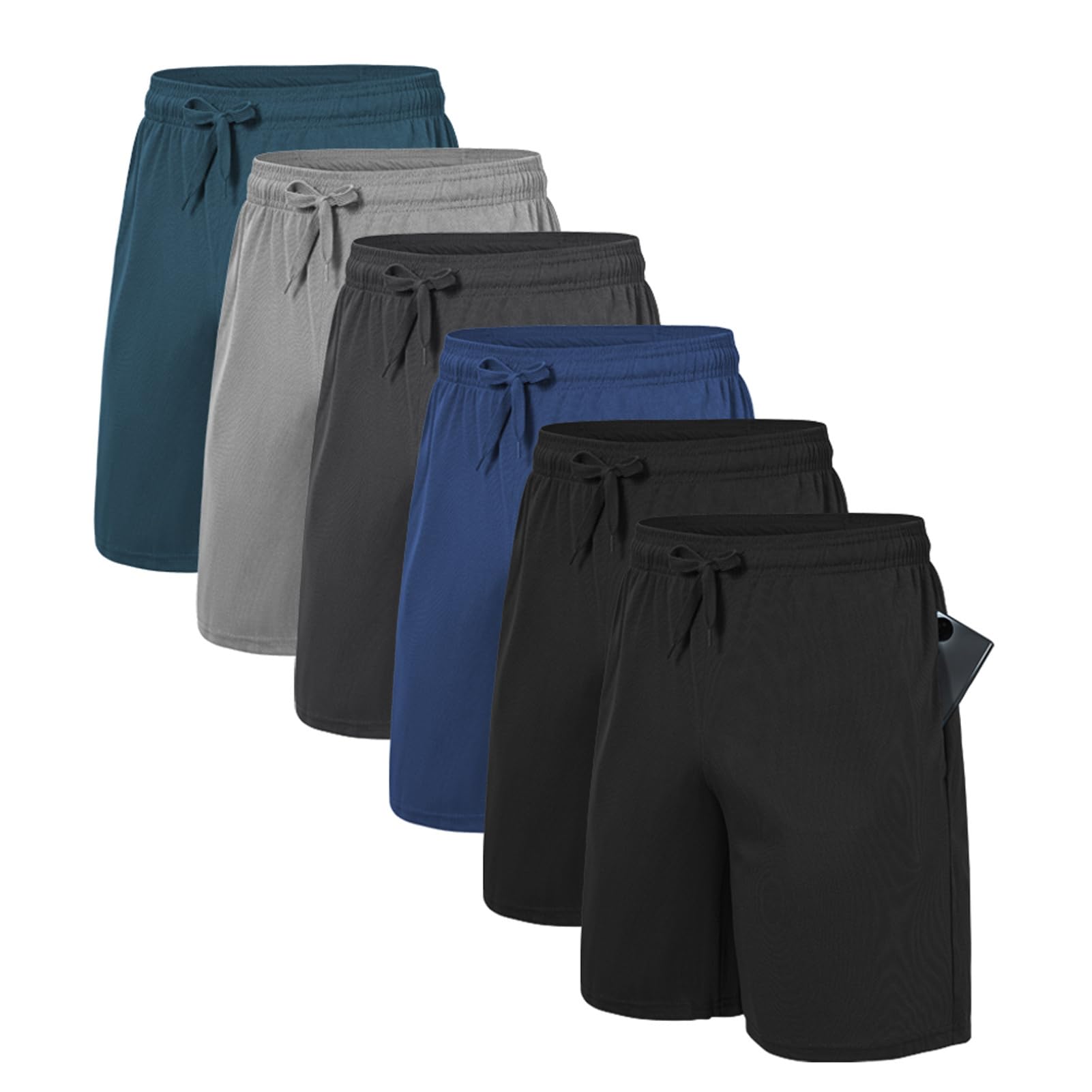 6 Pack Mens Athletic Shorts Basketball Gym Workout Quick Dry Shorts with Pockets for Casual Running