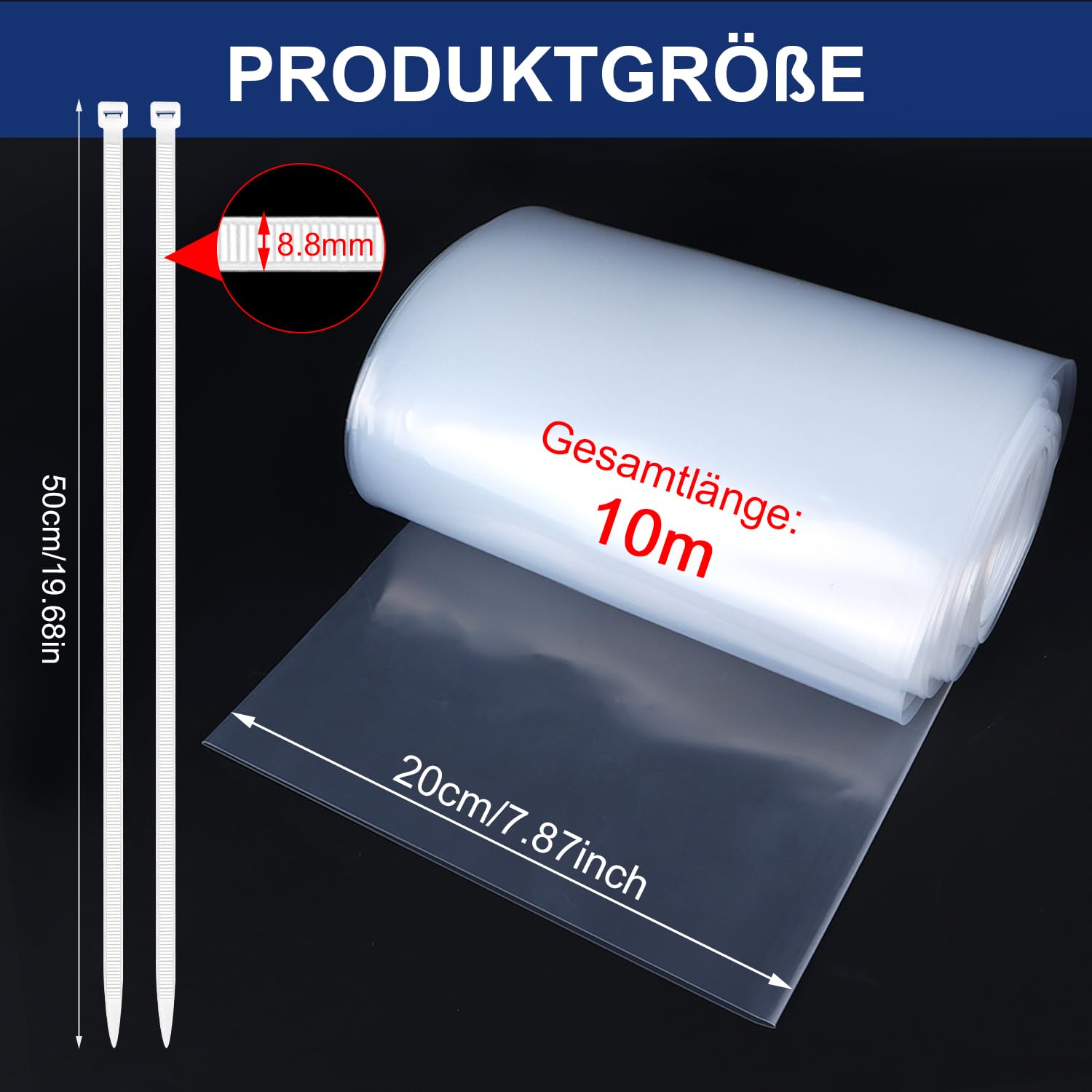 Wąż do rynny dachowej LDPE rura spustowa wąż folia 20 cm x 10 m | Tymczasowy wąż foliowy, rura spustowa, wąż rynnowy do pakowania rur odpływowych