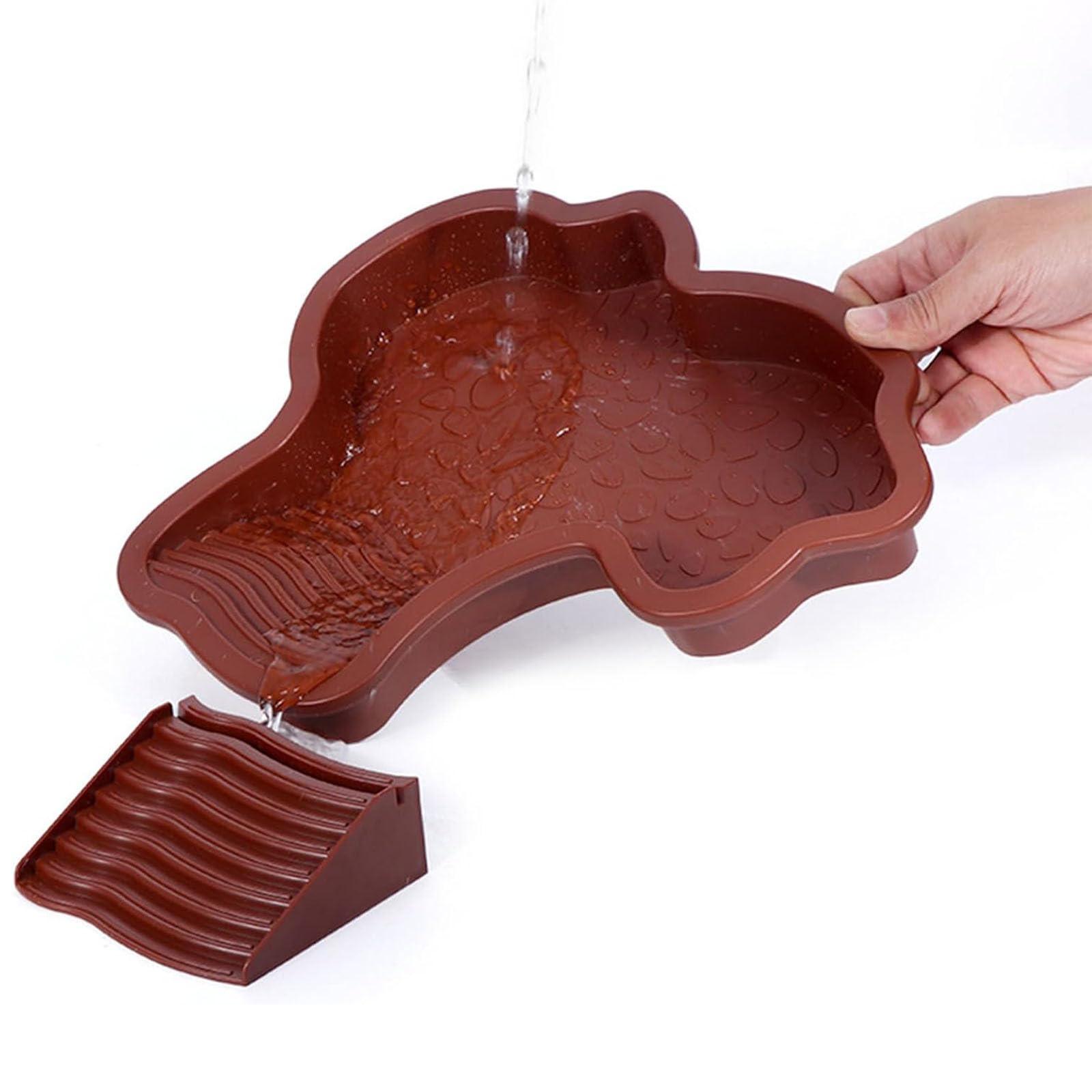 Tortoise Bath Dish, Tortoise Water Dish with Anti-Slip Ramp, Reptile Food and Water Bowl Bath With Ramp, Drain And Basking, Reptile Feeding Box Dish, Aquarium Ornament For Backyard, Balcony (Brown)